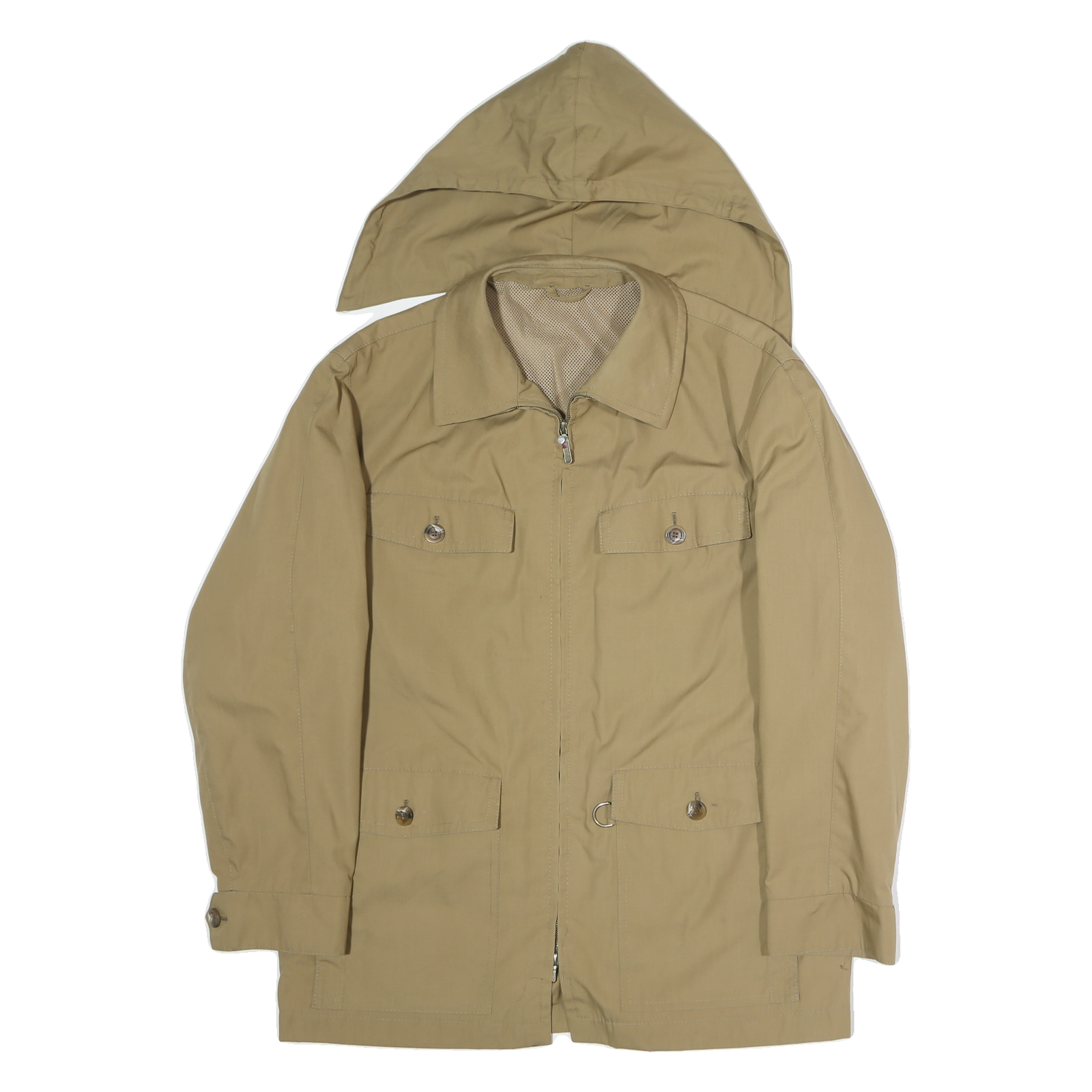 Mens Beige Casual Jacket XL Polyester Blend Plain Zip Hooded Pockets Refurbished - N/A refurbished available on Cerqular