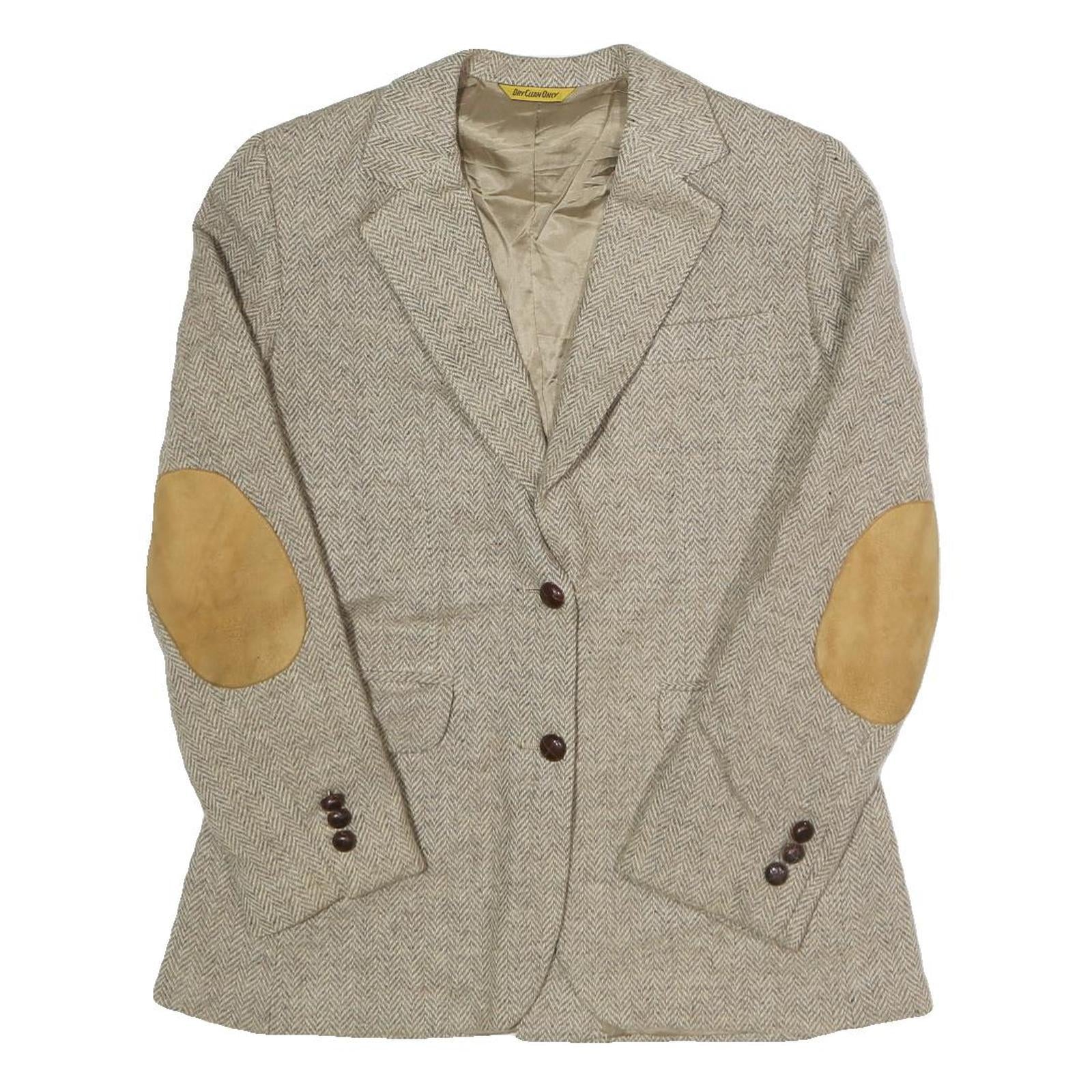 BURNBRAE Womens Beige Wool Herringbone Jacket M Button Closure Elbow Patches Refurbished - N/A refurbished available on Cerqular