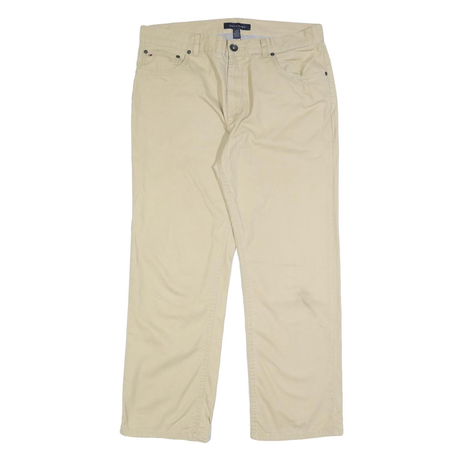 TOMMY HILFIGER Mens Cotton Beige Regular Straight Trousers W34 L30 Casual Zip Refurbished - N/A refurbished available on Cerqular