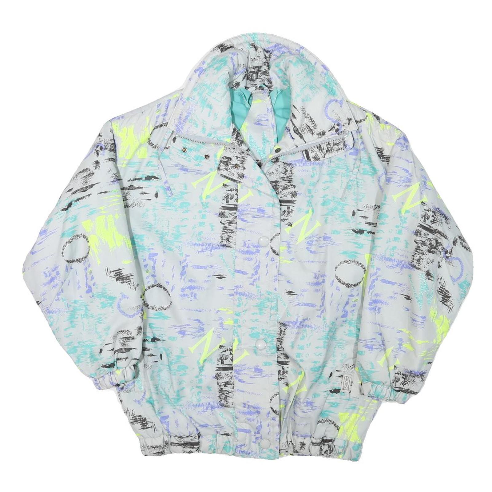 Womens White Abstract Print Zip Polyester Blend Jacket L Casual Outerwear Refurbished - N/A refurbished available on Cerqular