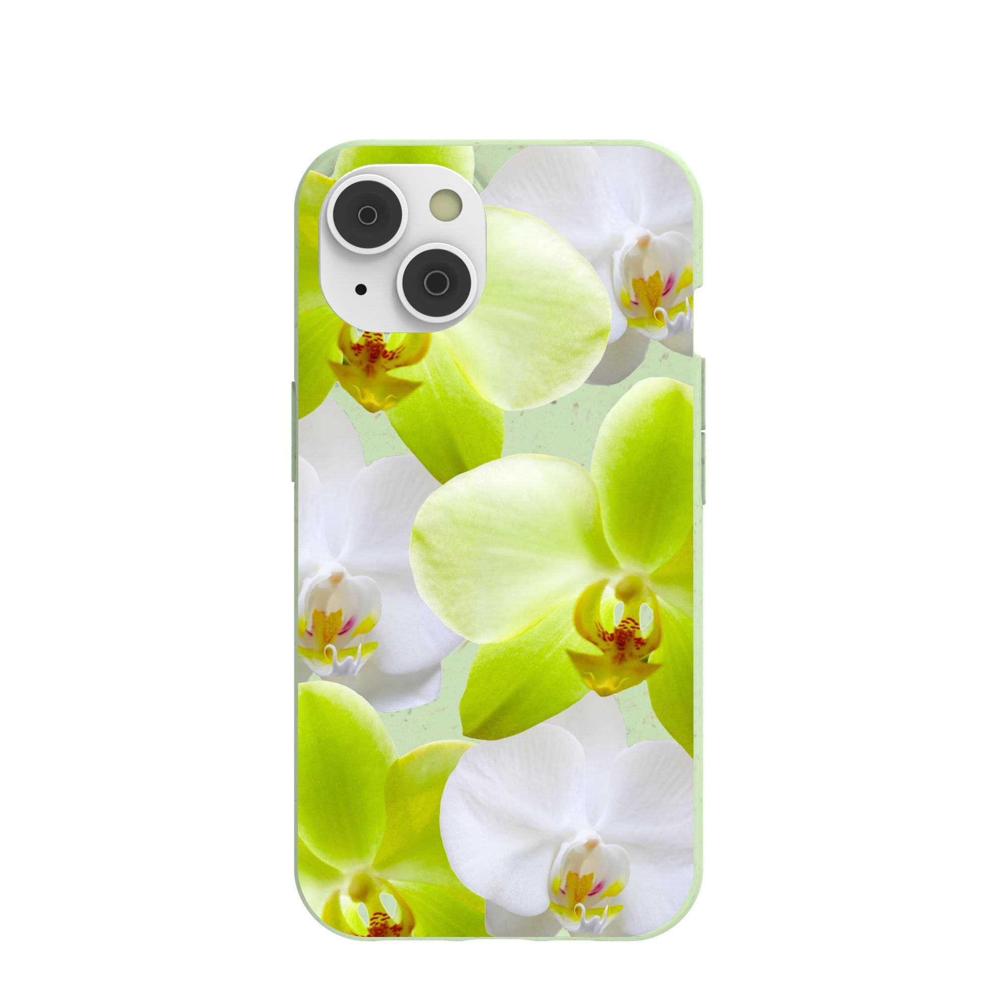 Sage Green Orchid Blooms iPhone 14/16e Case Refurbished - Pela Case refurbished available on Cerqular