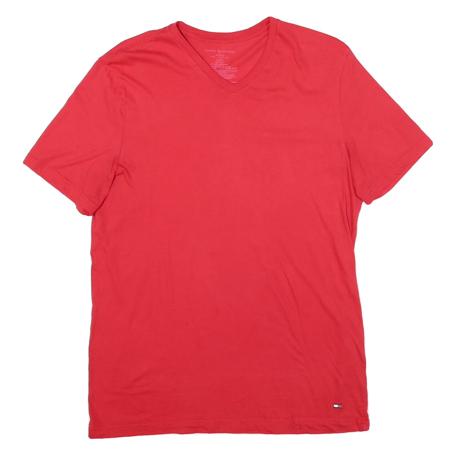 TOMMY HILFIGER Mens Red V-Neck T-Shirt L Cotton Blend Classic Fit Logo Refurbished - N/A refurbished available on Cerqular