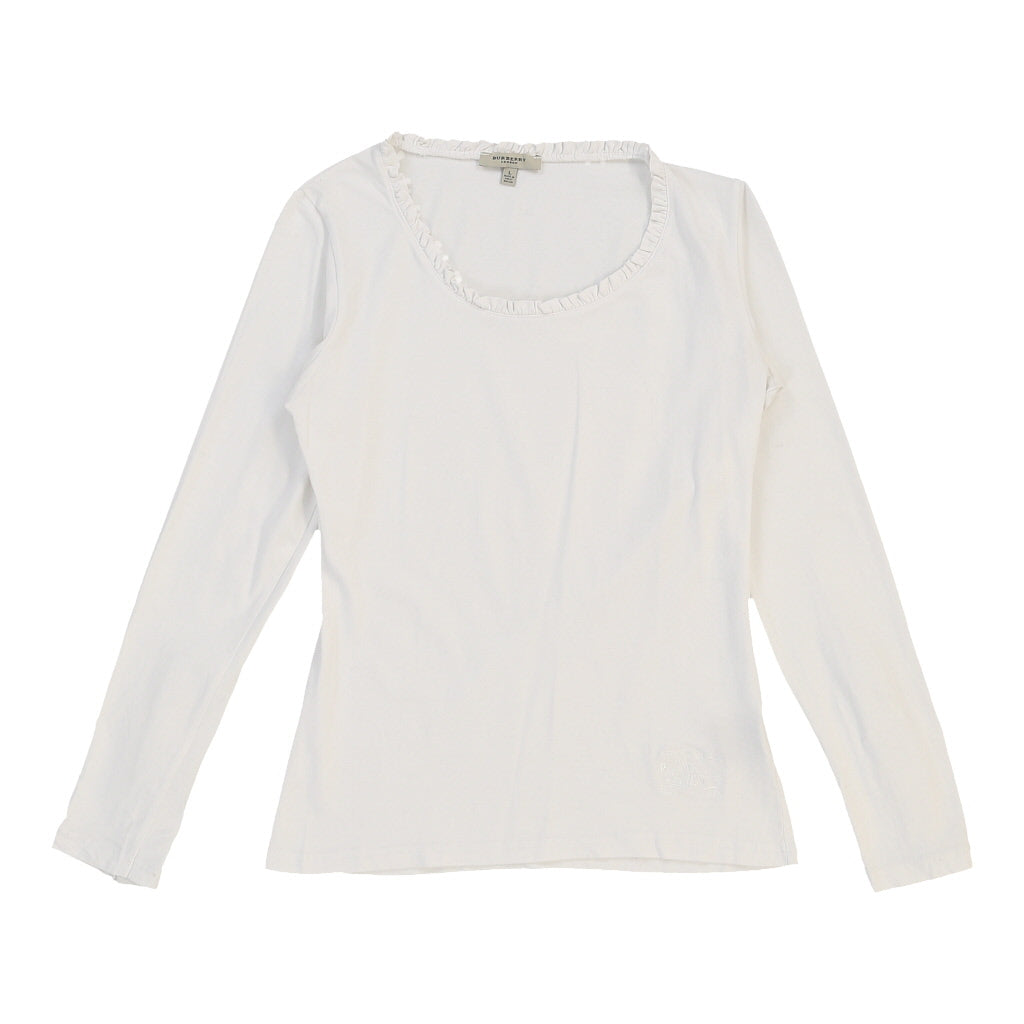 Burberry London Long Sleeve Top - Large White Cotton Blend | Size: large Refurbished - N/A (Preloved Designer is not a specific brand, it refurbished available on Cerqular