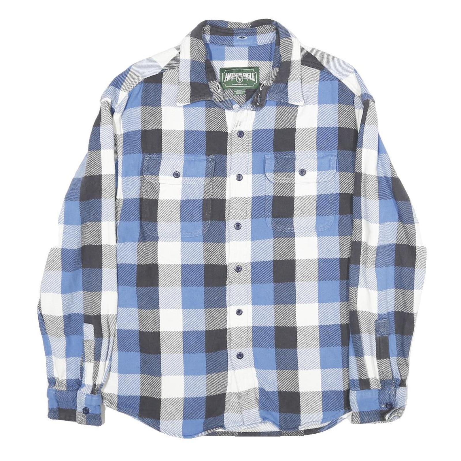 AMERICAN EAGLE Mens Blue And Black Check Shirt M Cotton Classic Fit Casual Refurbished - N/A refurbished available on Cerqular
