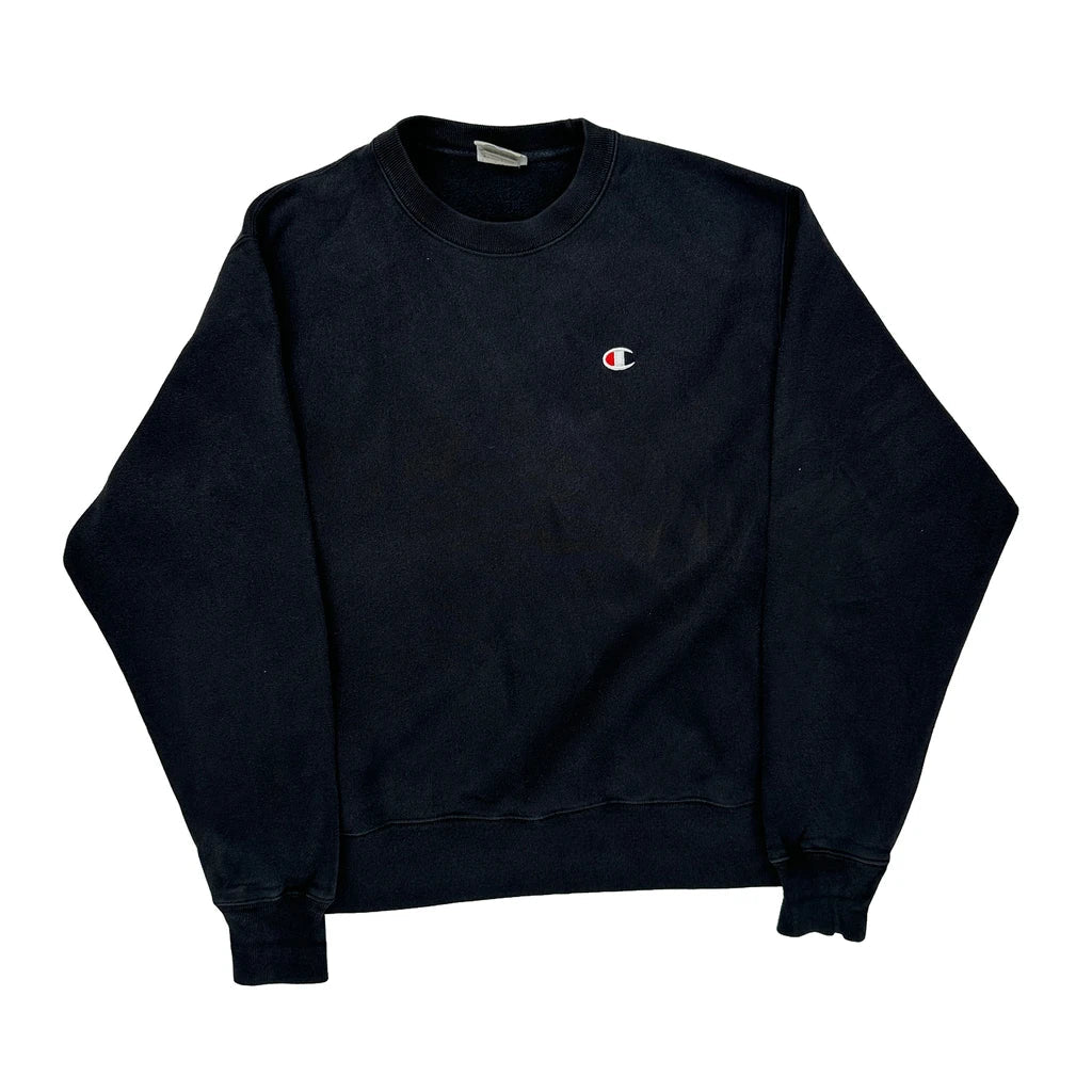 Reverse Weave Champion Sweatshirt - Large Black Cotton Refurbished - Thrifted (note: this is a term often used to describe second- refurbished available on Cerqular