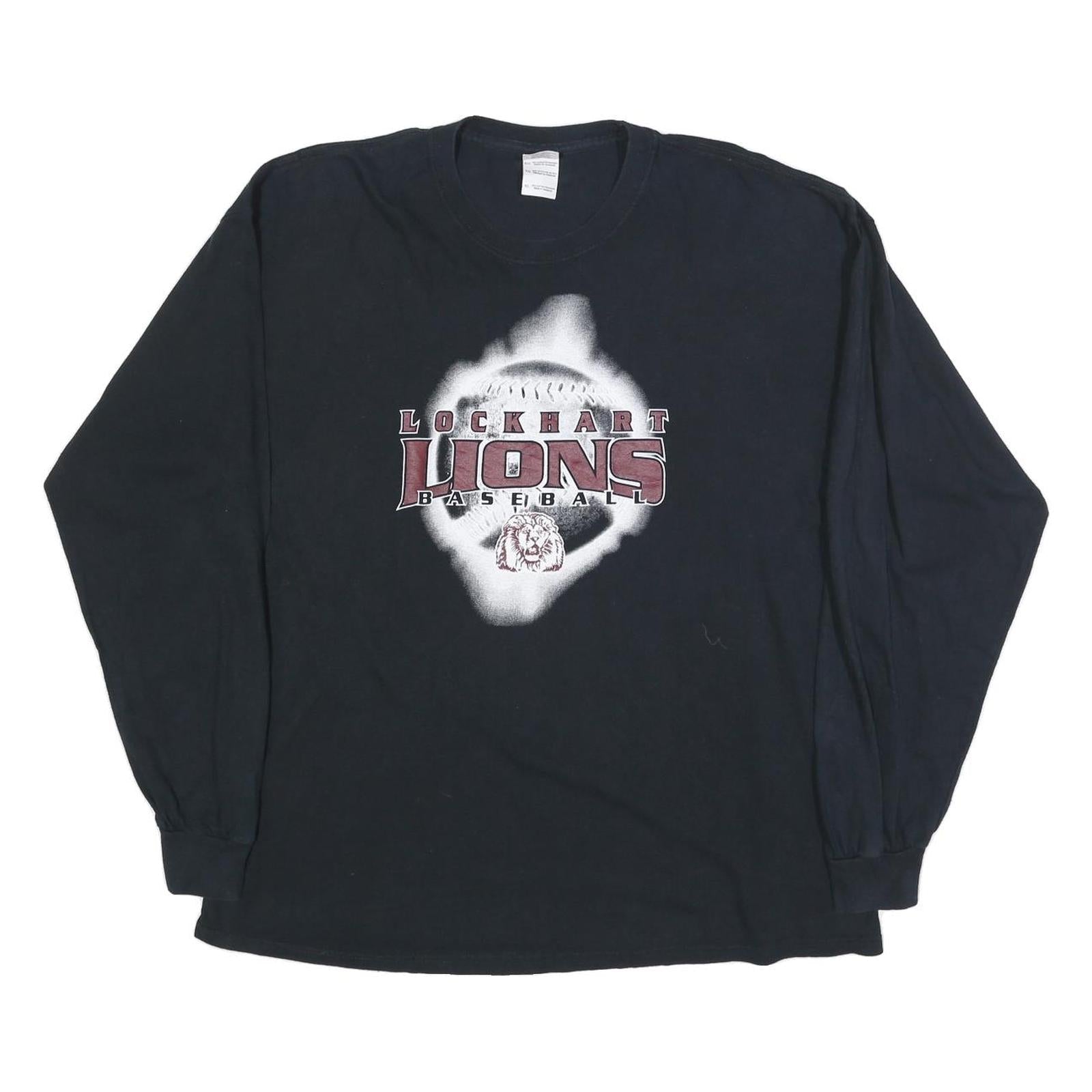 GILDAN Mens Black Lockhart Lions Baseball Graphic T-Shirt XL Long Sleeve Crew Refurbished - N/A refurbished available on Cerqular