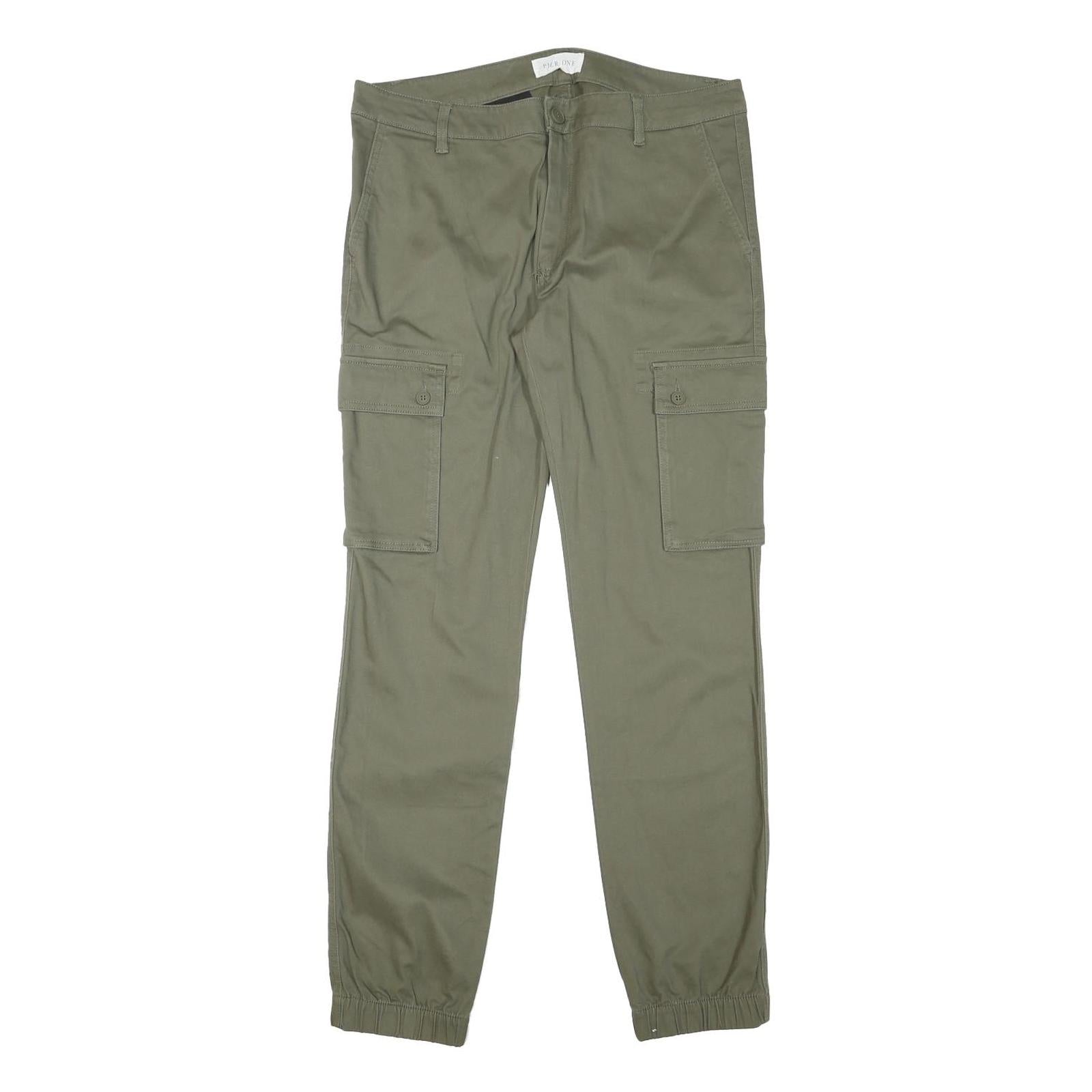 PIER ONE Mens Cotton Blend Slim Cargo Green Trousers W34 L32 Zip Pockets Refurbished - N/A refurbished available on Cerqular
