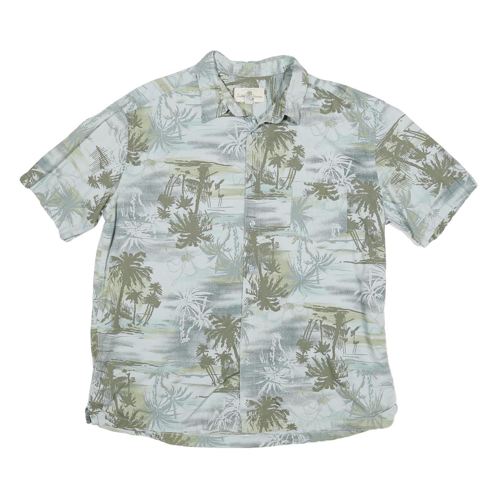 ISLAND SHORES Mens Green & Grey Tropical Print Shirt XL Cotton Blend Summer Refurbished - N/A refurbished available on Cerqular