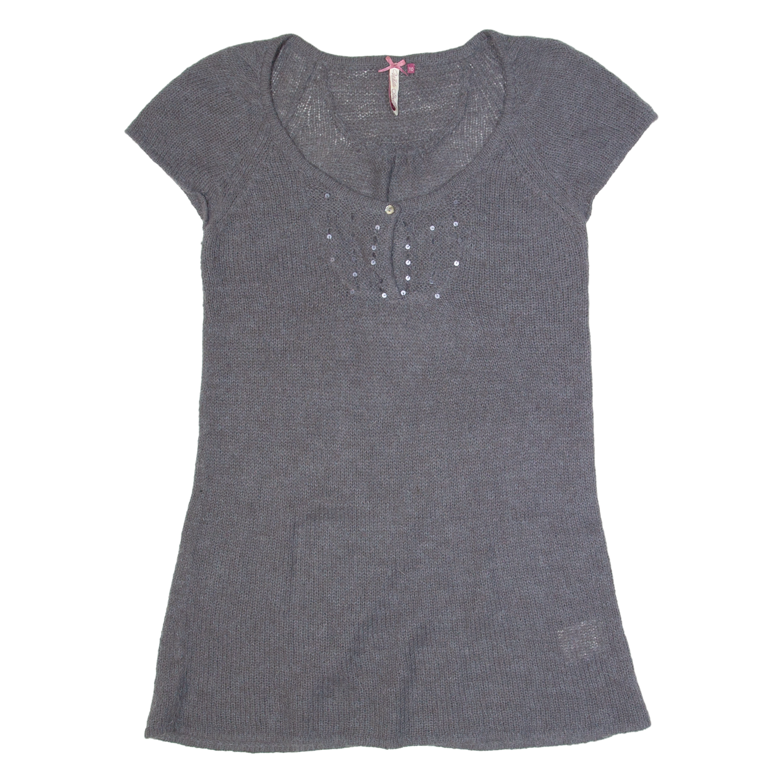 WHITE STUFF Womens Jumper Grey Tight Knit Short Sleeve Wool UK 10 Refurbished - N/A refurbished available on Cerqular
