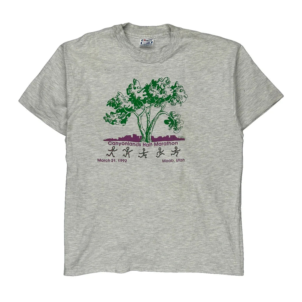 Canyonlands Half-Marathon Hanes Single Stitch T-Shirt - Large Grey Cotton Refurbished - Thrifted (note: this is a term often used to describe second- refurbished available on Cerqular