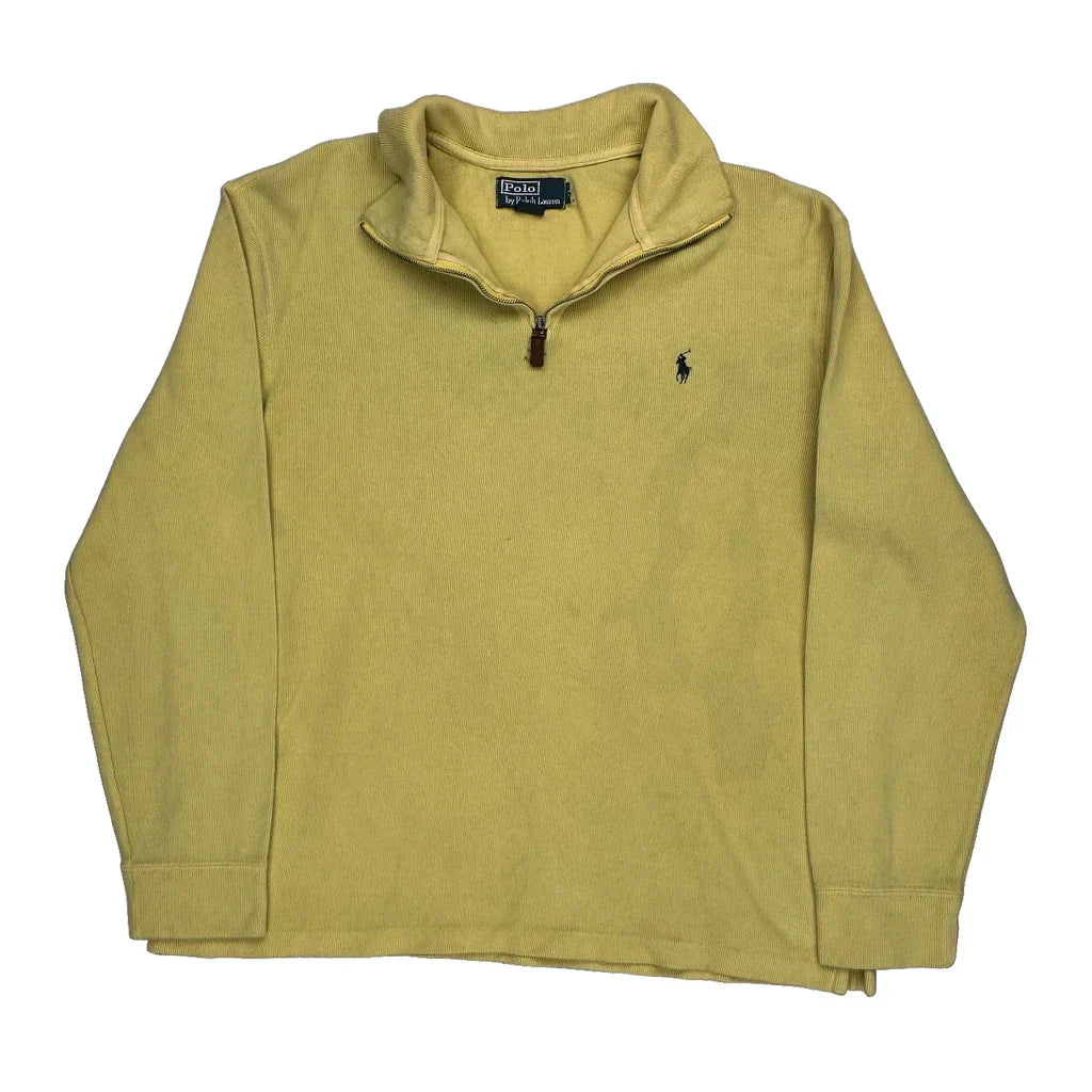 Buy Polo By Ralph Lauren 1/4 Zip - XL Yellow Cotton Refurbished - $73.69 Polo By Ralph Lauren 1/4 Zip - XL Yellow Cotton Refurbished - Thrifted (note: this is a term often used to describe second- refurbished available on Cerqular
