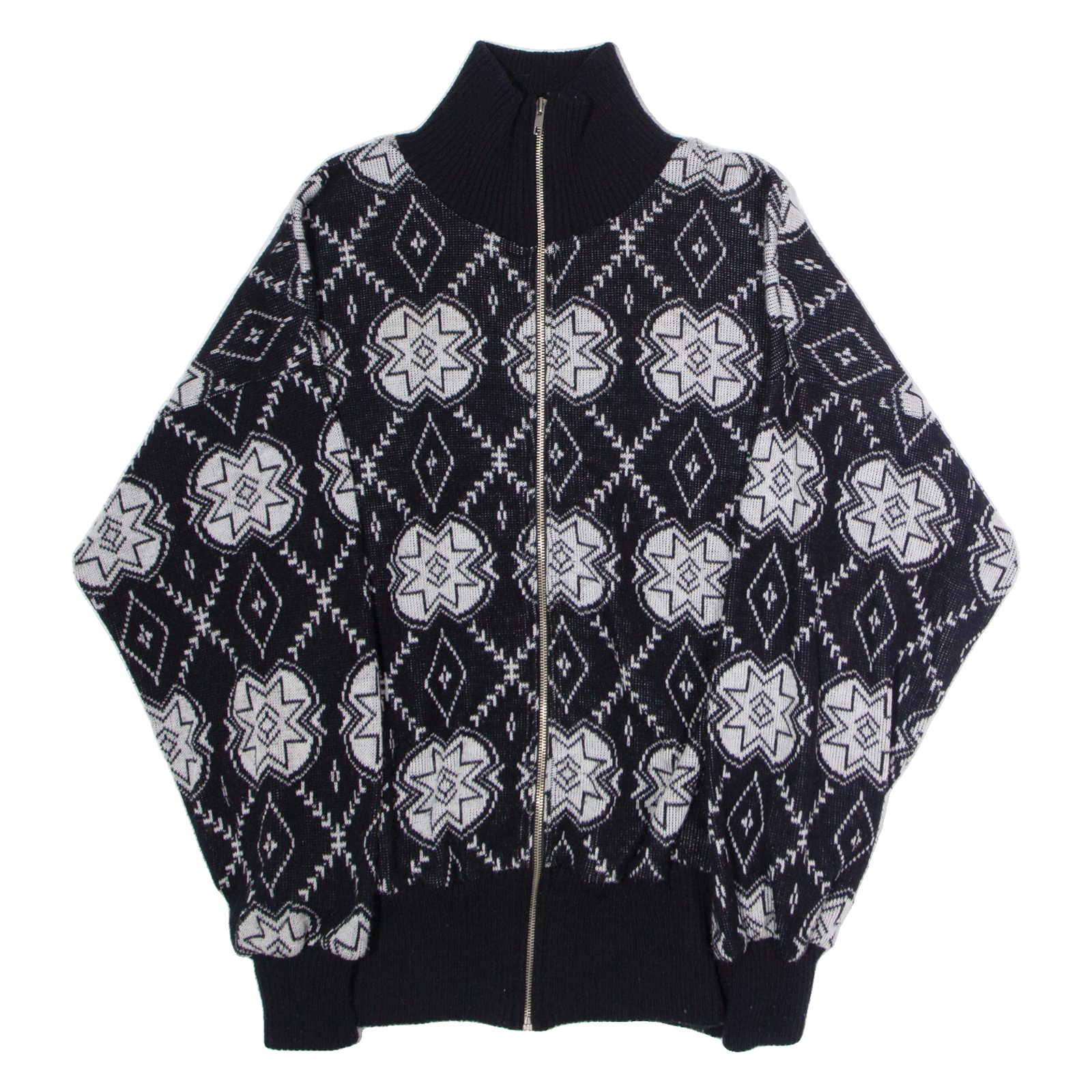 PRO FEEL Mens Patterned Cardigan Black High Neck 80s Tight Knit XL Refurbished - N/A refurbished available on Cerqular