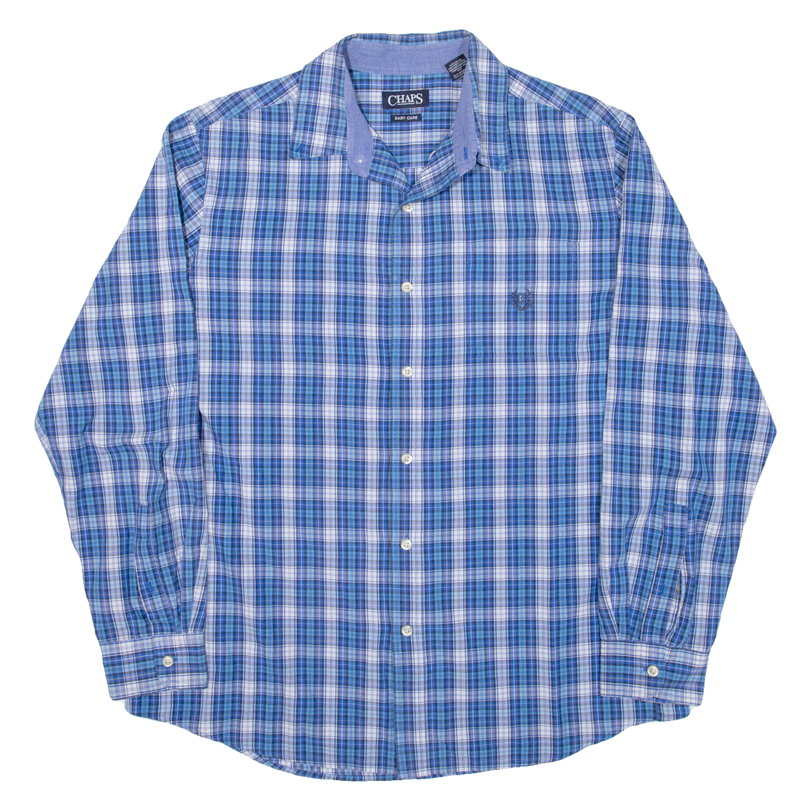 CHAPS Mens Shirt Blue Check Long Sleeve L Refurbished - N/A refurbished available on Cerqular