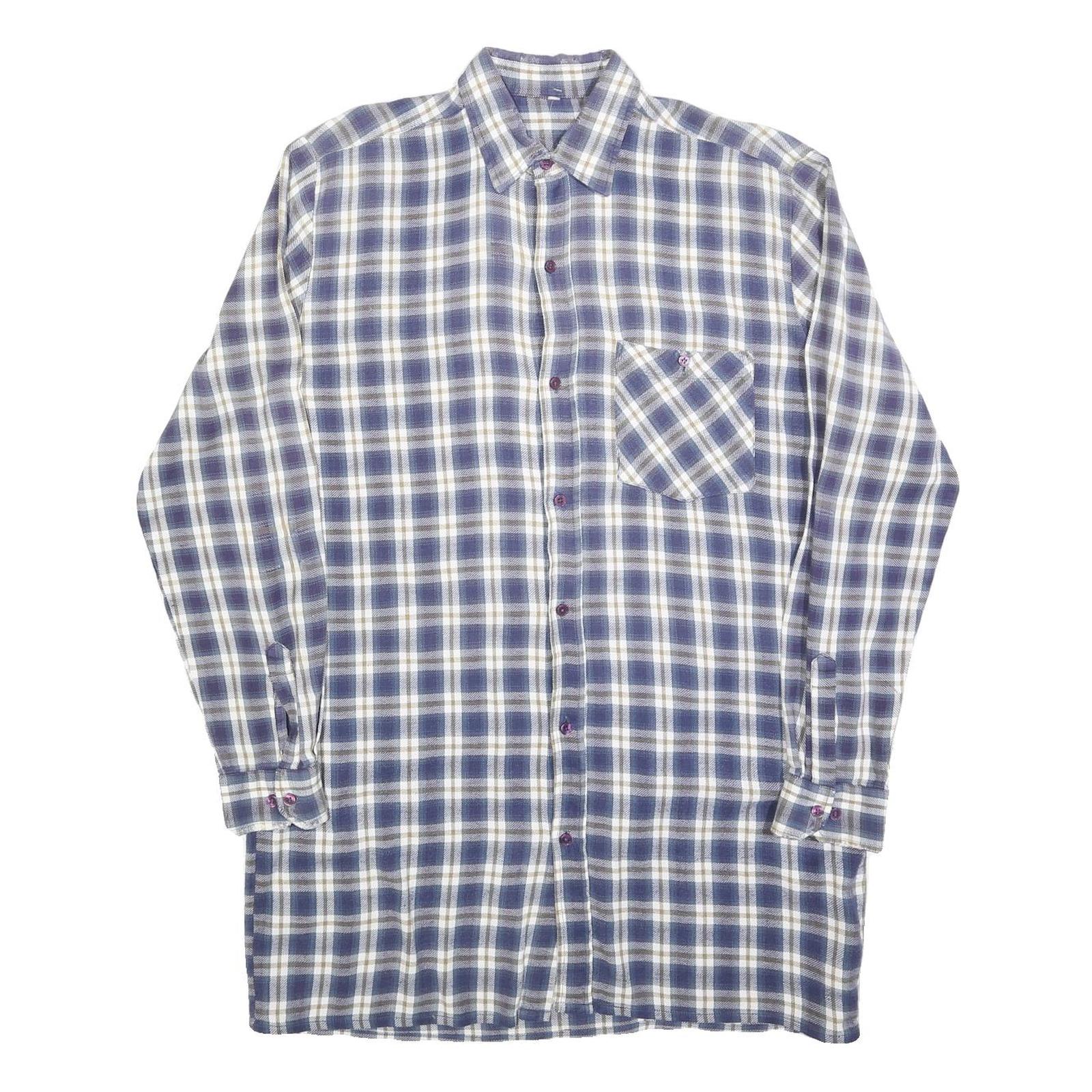 Mens Blue & White Check Shirt L Cotton Blend Long Sleeve Casual Pocket Refurbished - N/A refurbished available on Cerqular