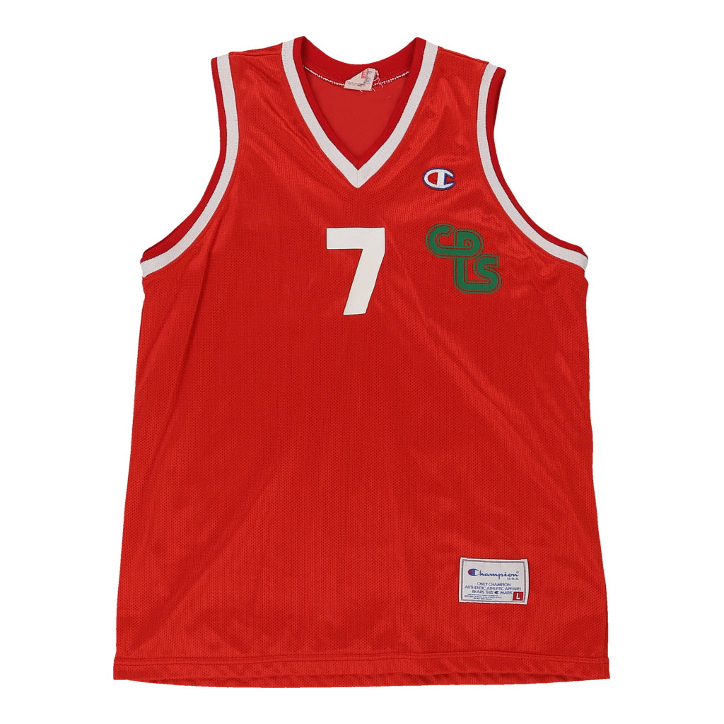 Champion Jersey - Large Red Polyester Refurbished - Thrifted (note: this is a term often used to describe second- refurbished available on Cerqular