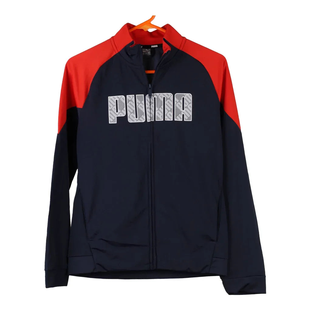 Buy Age 13-14 Puma Spellout Track Jacket - Large Navy Cotton Refurbished - $24.11 Age 13-14 Puma Spellout Track Jacket - Large Navy Cotton Refurbished - Thrifted (note: this is a term often used to describe second- refurbished available on Cerqular