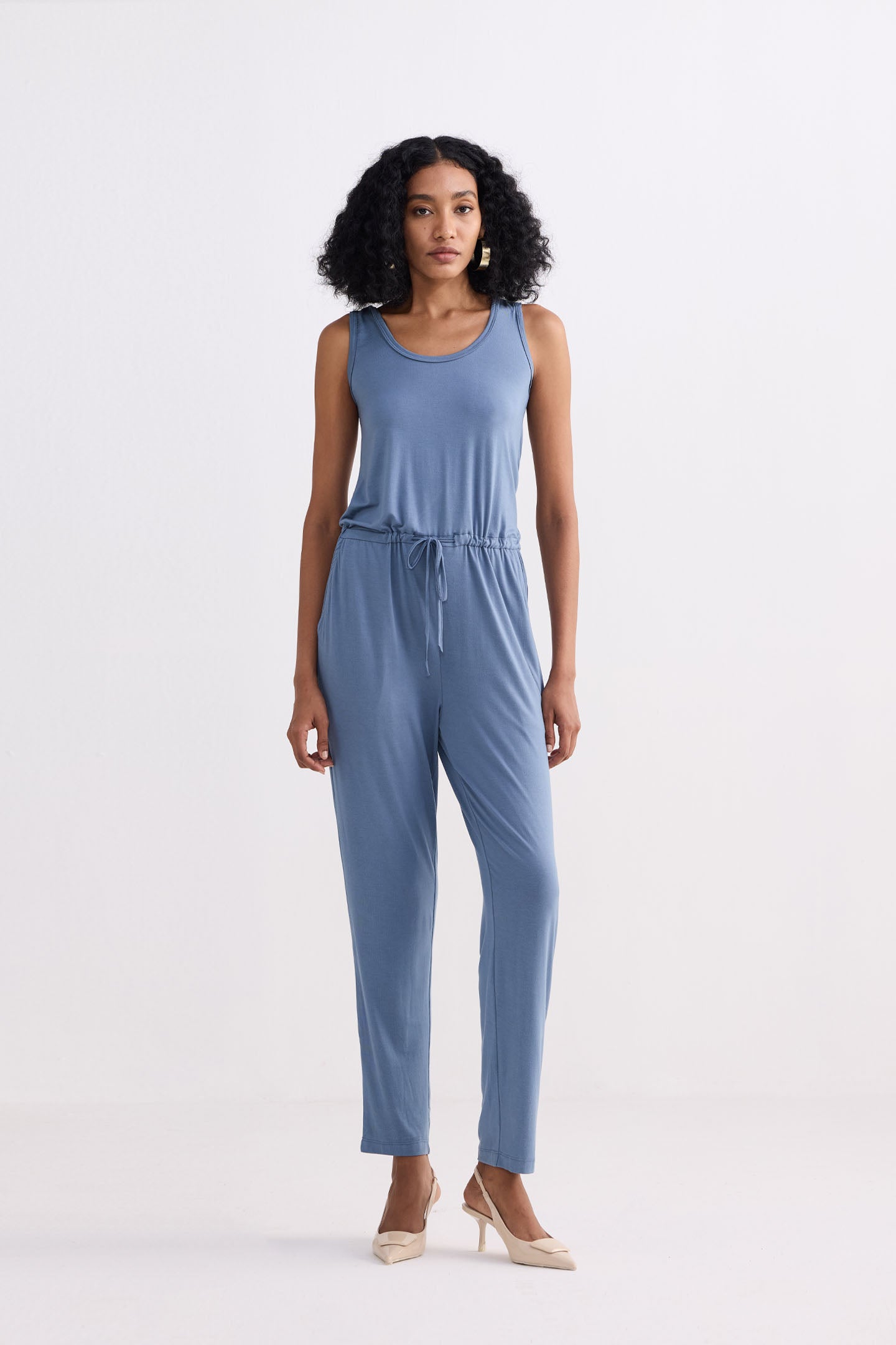 Relaxed Drawstring Jumpsuit in Blue | Color: Arctic Sea | Size: XS Refurbished - Resistor (Note: This is a generic term for an electronic component, refurbished available on Cerqular