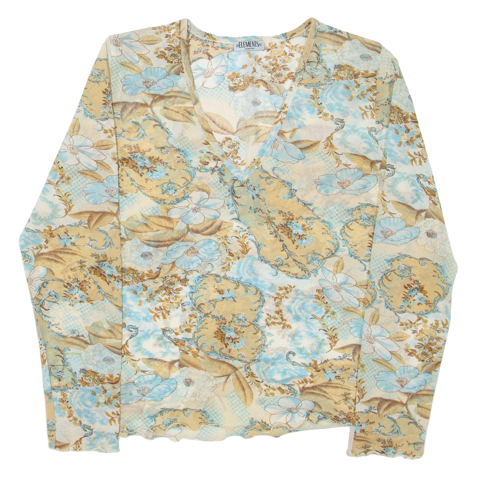 ELEMENTS Womens Printed Top Blue V-Neck Long Sleeve Floral L Refurbished - N/A refurbished available on Cerqular