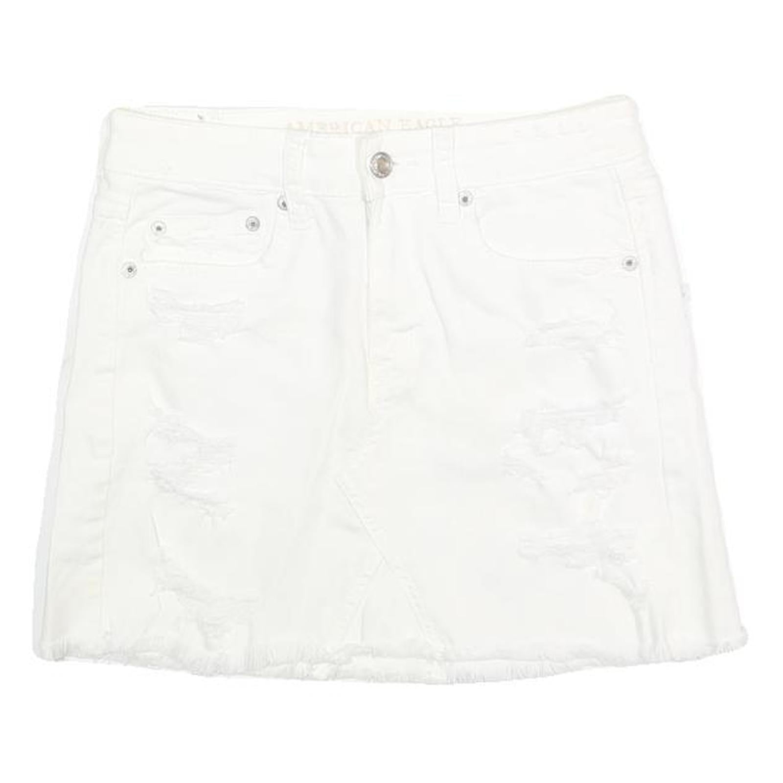 AMERICAN EAGLE Womens White Cotton Blend Denim Mini Skirt UK 4 Distressed Casual Refurbished - N/A refurbished available on Cerqular