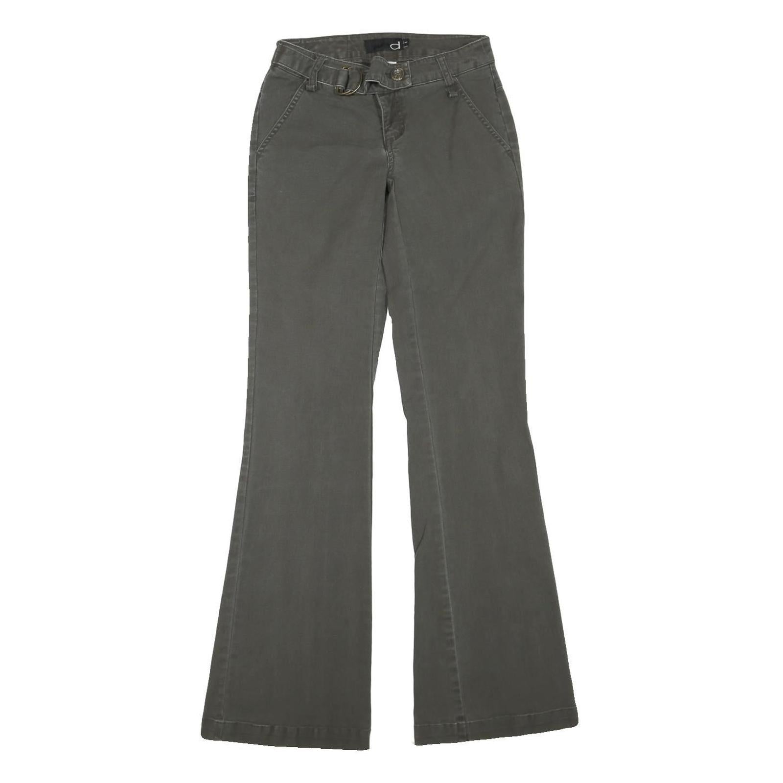 Womens Cotton Blend Grey Regular Fit Wide-Leg Trousers W24 L32 Belt Detail Refurbished - N/A refurbished available on Cerqular