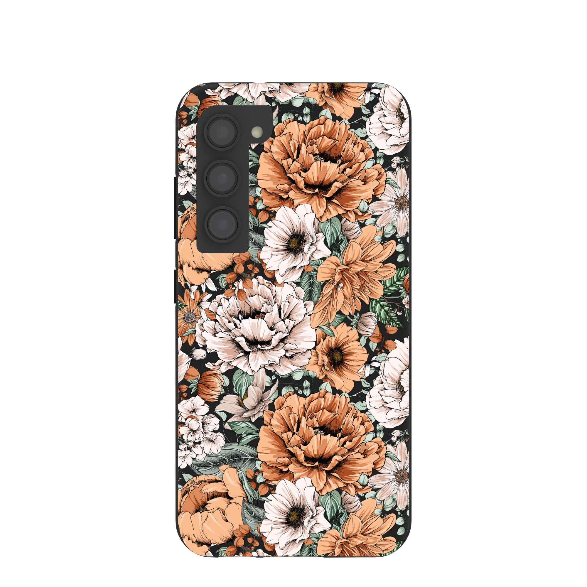 Black Peachy Peonies Samsung Galaxy S23 Case Refurbished - Pela Case refurbished available on Cerqular