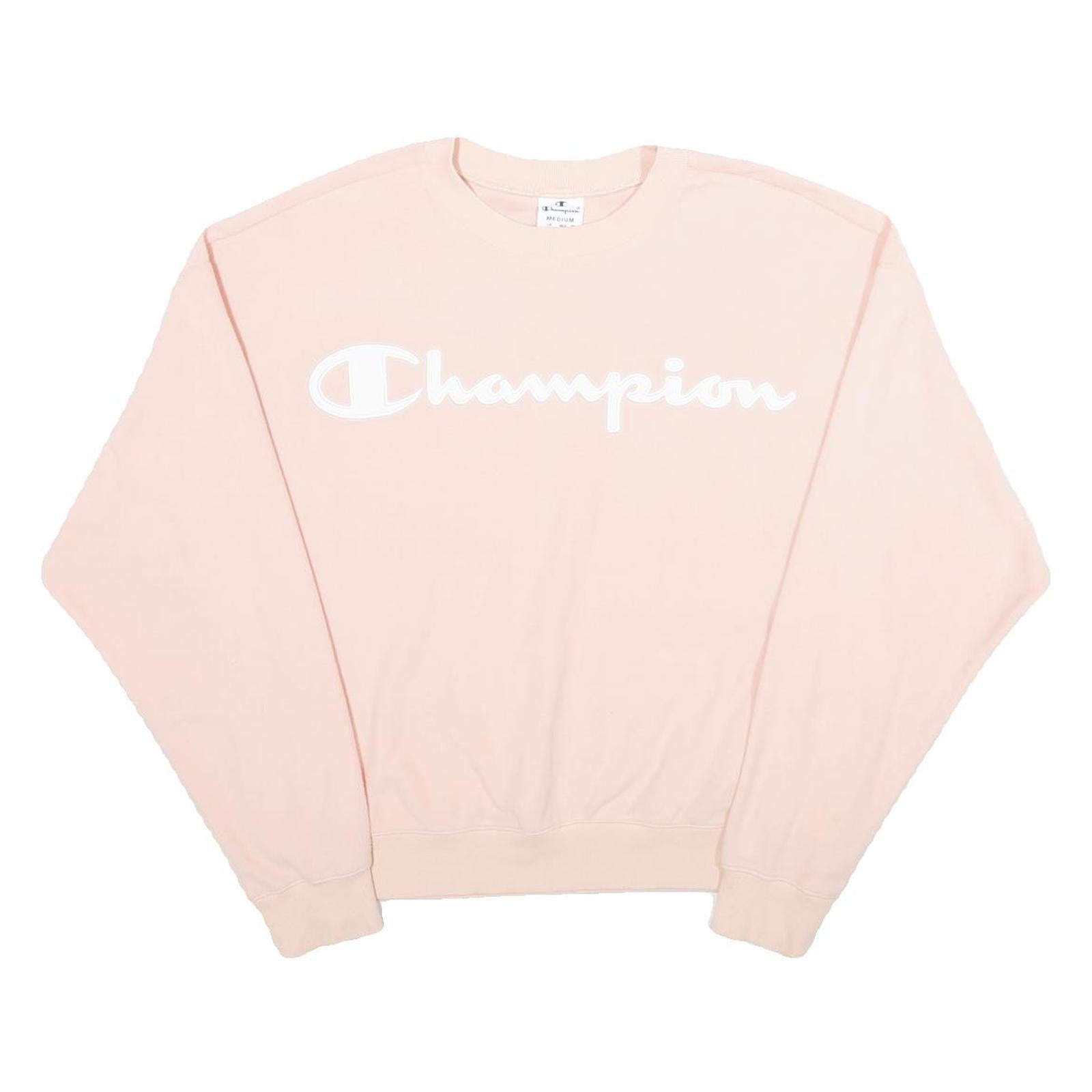CHAMPION Womens Pink Crew Neck M Sweatshirt Long Sleeve Logo Pullover Refurbished - N/A refurbished available on Cerqular