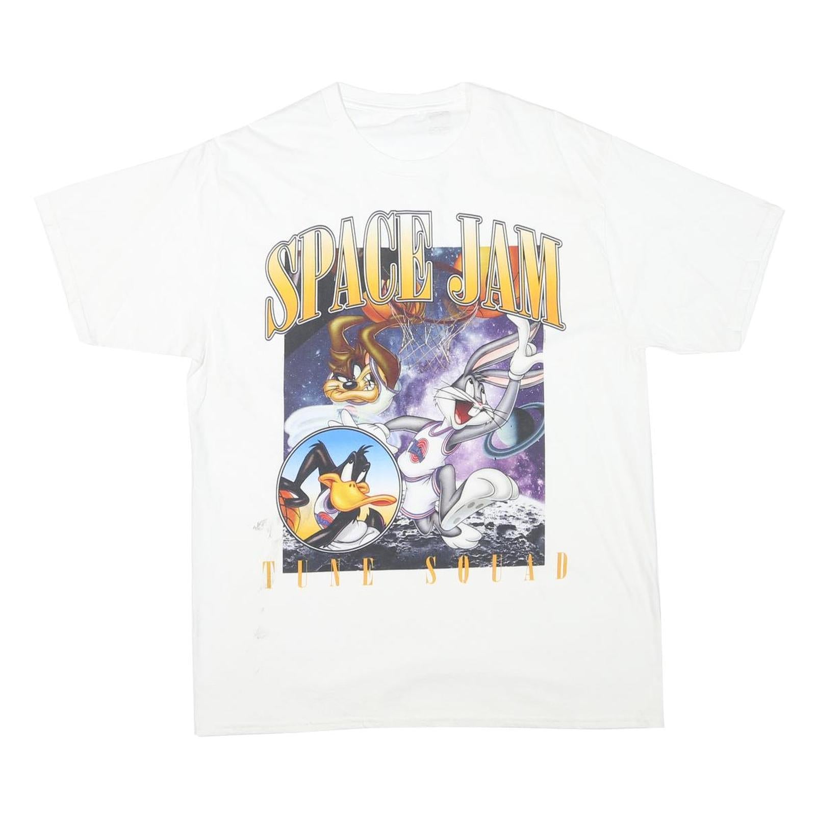 Mens White Space Jam Graphic T-Shirt M Short Sleeve Crew Neck Cartoon Print Refurbished - N/A refurbished available on Cerqular