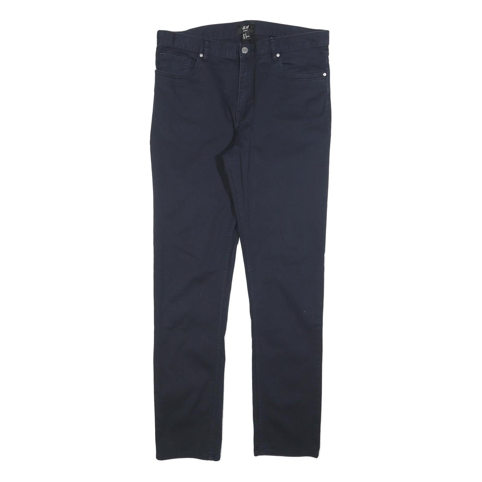 H&M Mens Cotton Blend Navy Slim Straight Trousers W31 L31 Casual Wear Refurbished - N/A refurbished available on Cerqular