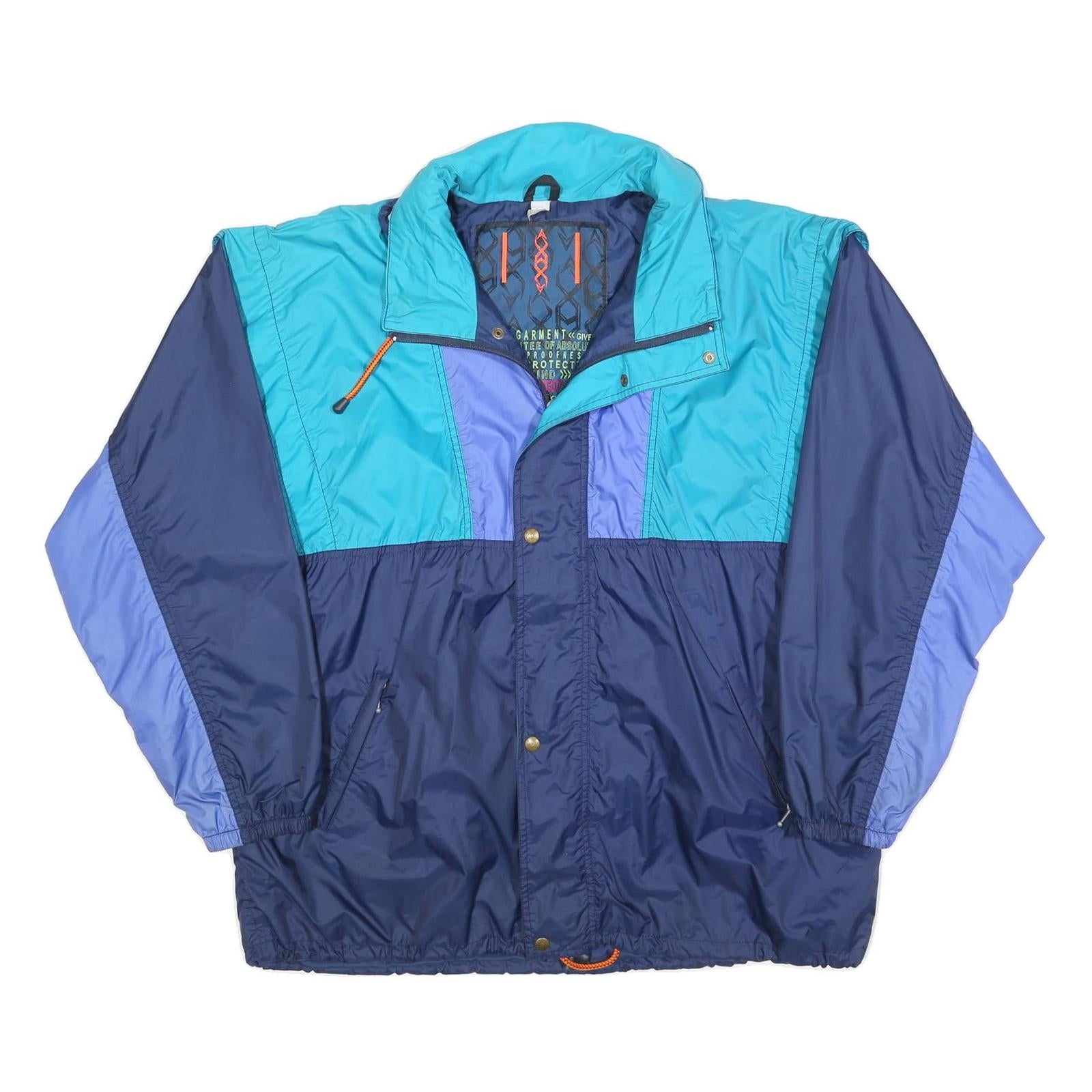 Mens Blue Navy Teal Colourblock Windbreaker Jacket XL Polyester Blend Zip Refurbished - N/A refurbished available on Cerqular