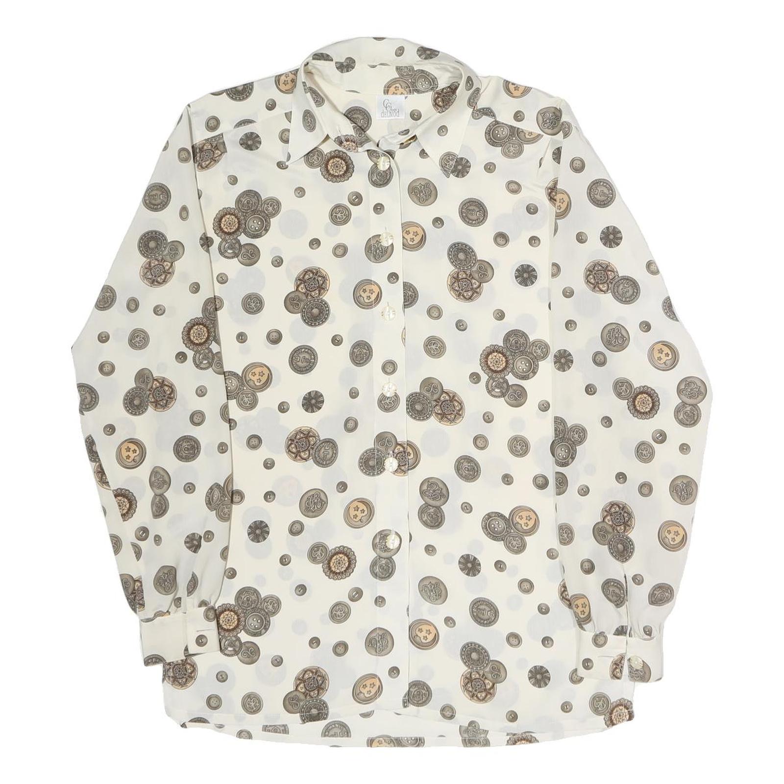 DELMOD Womens Cream Printed Shirt Long Sleeve Button Neck M Vintage Style Refurbished - N/A refurbished available on Cerqular