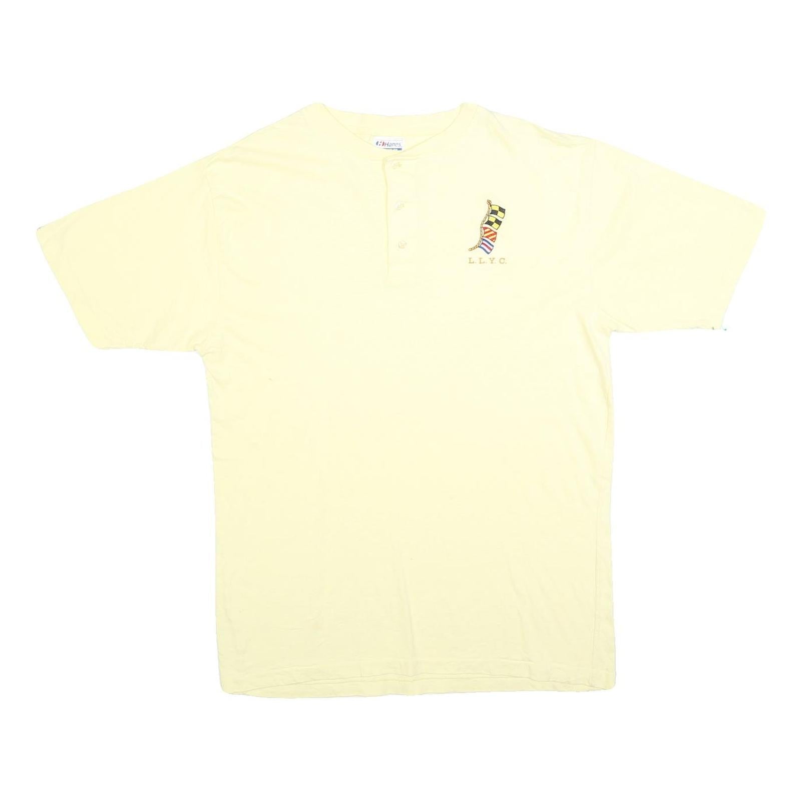 HANES Mens Cream Henley T-Shirt XL Short Sleeve Cotton Blend Flag Graphic Refurbished - N/A refurbished available on Cerqular