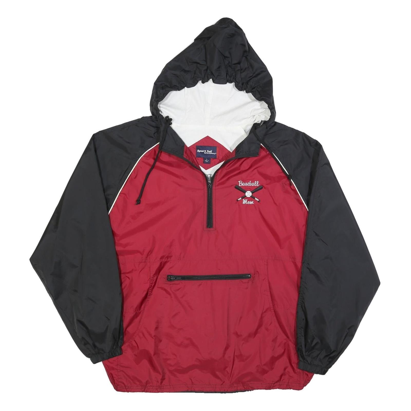 PORT AUTHORITY Mens Red & Black Baseball Mom Half Zip Nylon Jacket L Sport Refurbished - N/A refurbished available on Cerqular