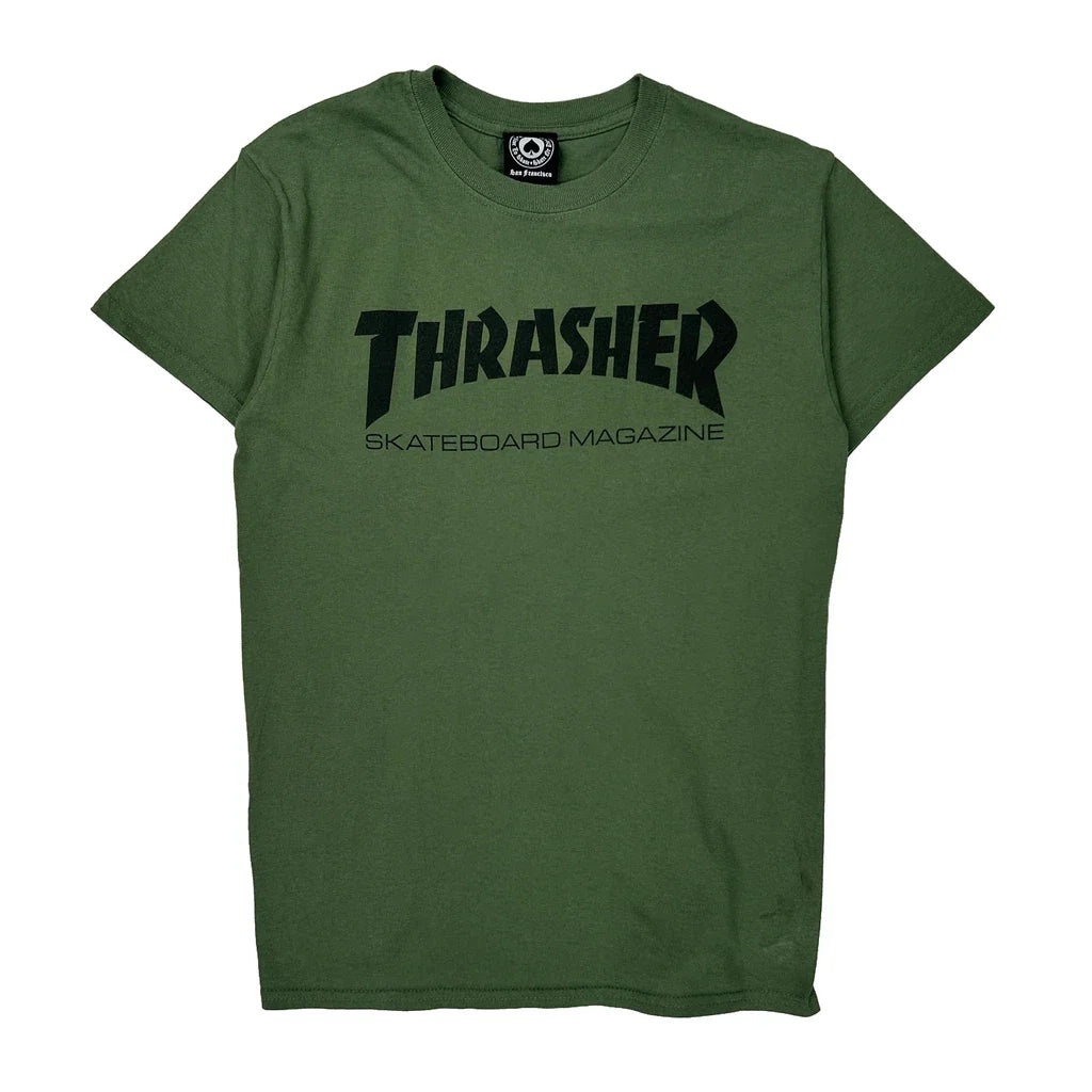 Skateboard Magazine Thrasher Graphic T-Shirt - Small Green Cotton Refurbished - Thrifted (note: this is a term often used to describe second- refurbished available on Cerqular