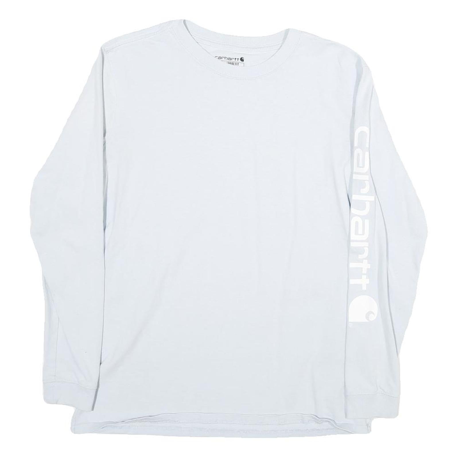 CARHARTT Mens White Long Sleeve Crew Neck T-Shirt S Cotton Logo Sleeve Print Refurbished - N/A refurbished available on Cerqular