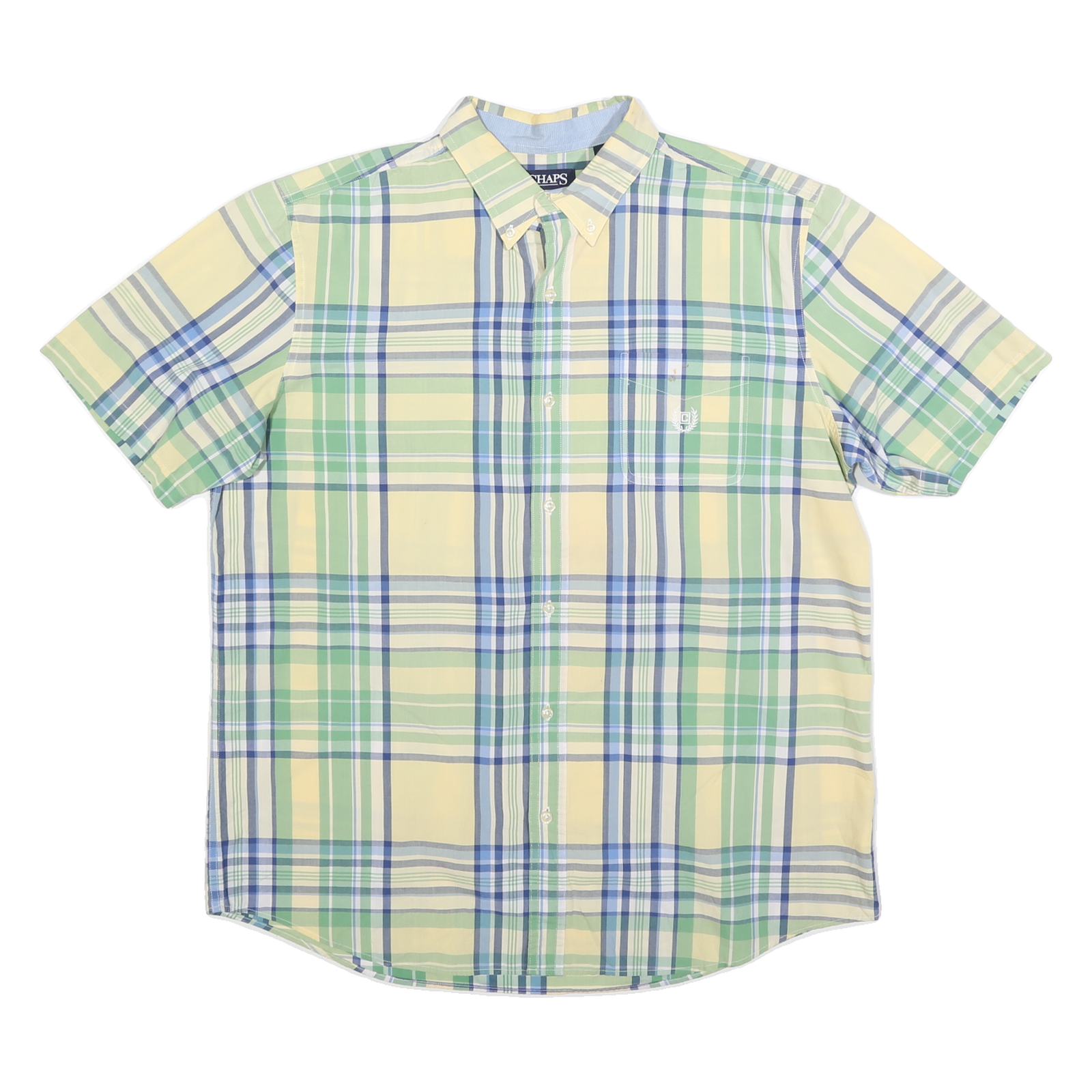 CHAPS Mens Yellow & Green Checked Button-Down Shirt XL Summer Casual Cotton Refurbished - N/A refurbished available on Cerqular