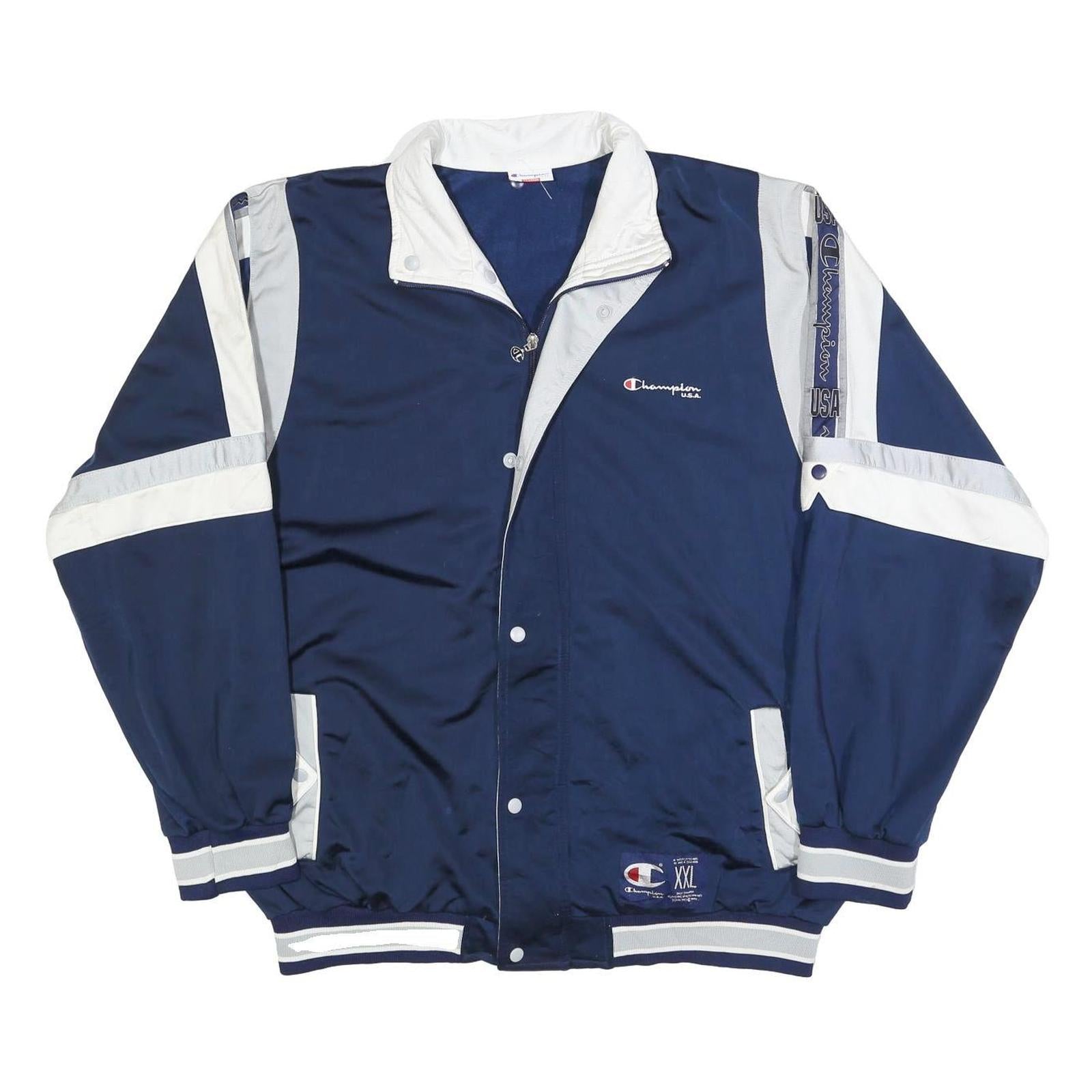 CHAMPION Mens Navy Blue & White Track Jacket 2XL Polyester Blend Logo Zip Refurbished - N/A refurbished available on Cerqular