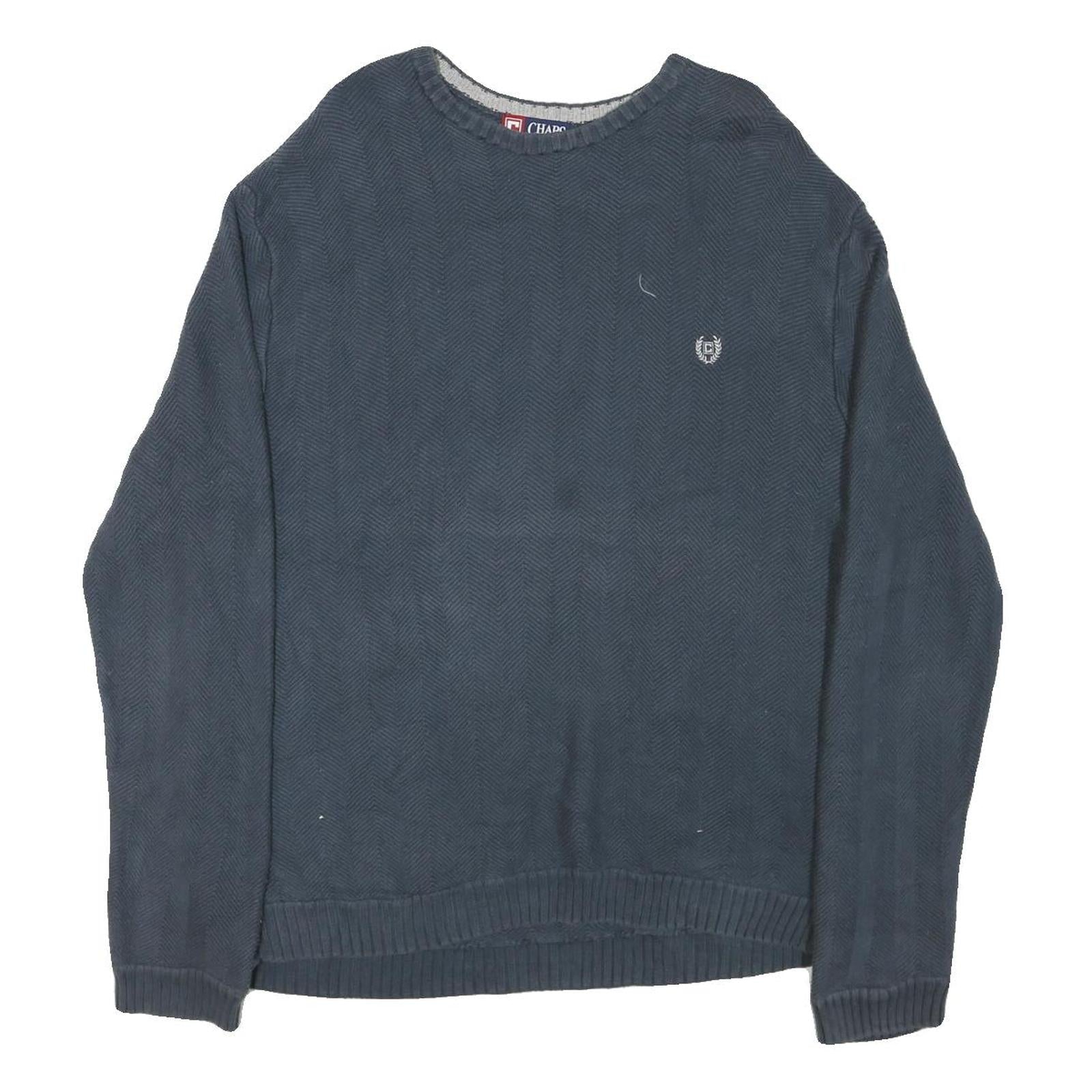 CHAPS Mens Blue Plain Crew Neck Basic Knit Jumper XL Classic Cotton Blend Refurbished - N/A refurbished available on Cerqular