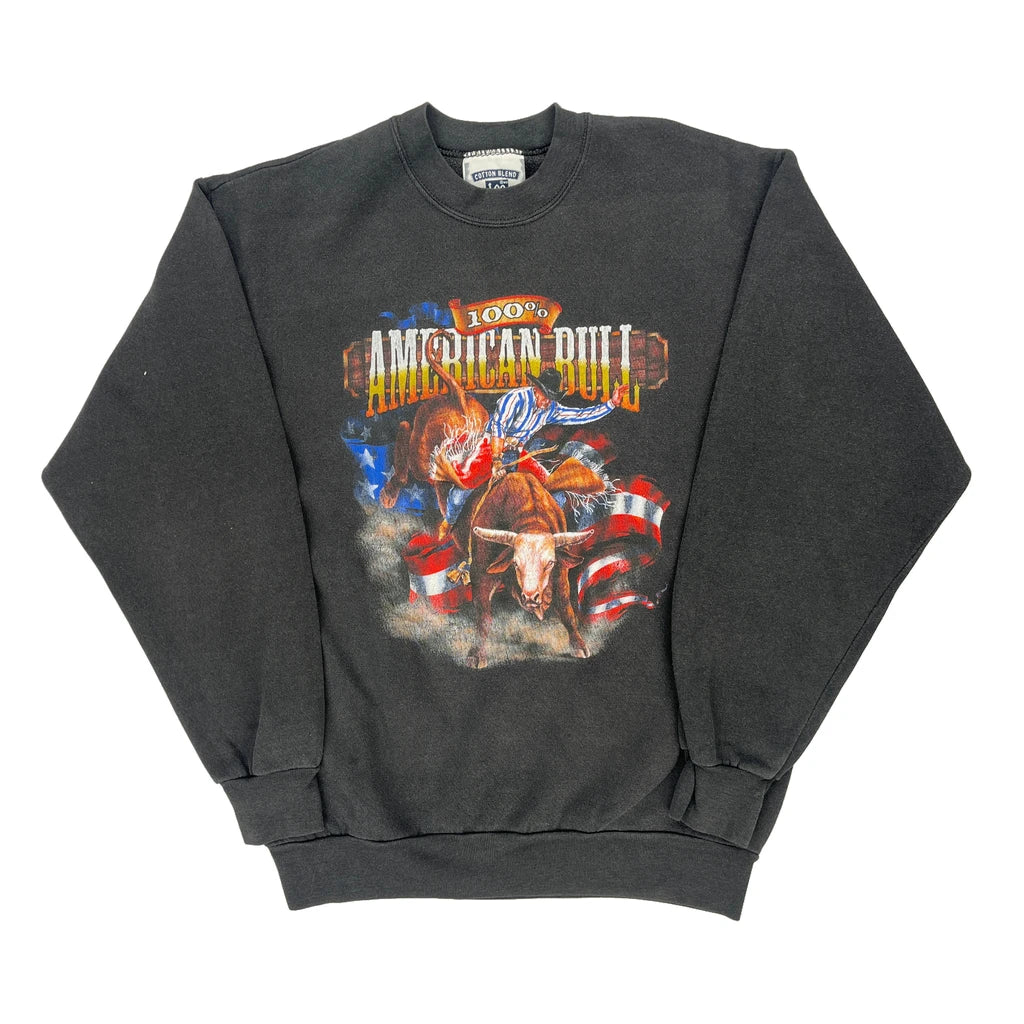 American Bull Lee Graphic Sweatshirt - Medium Black Cotton Blend Refurbished - Thrifted (note: this is a term often used to describe second- refurbished available on Cerqular