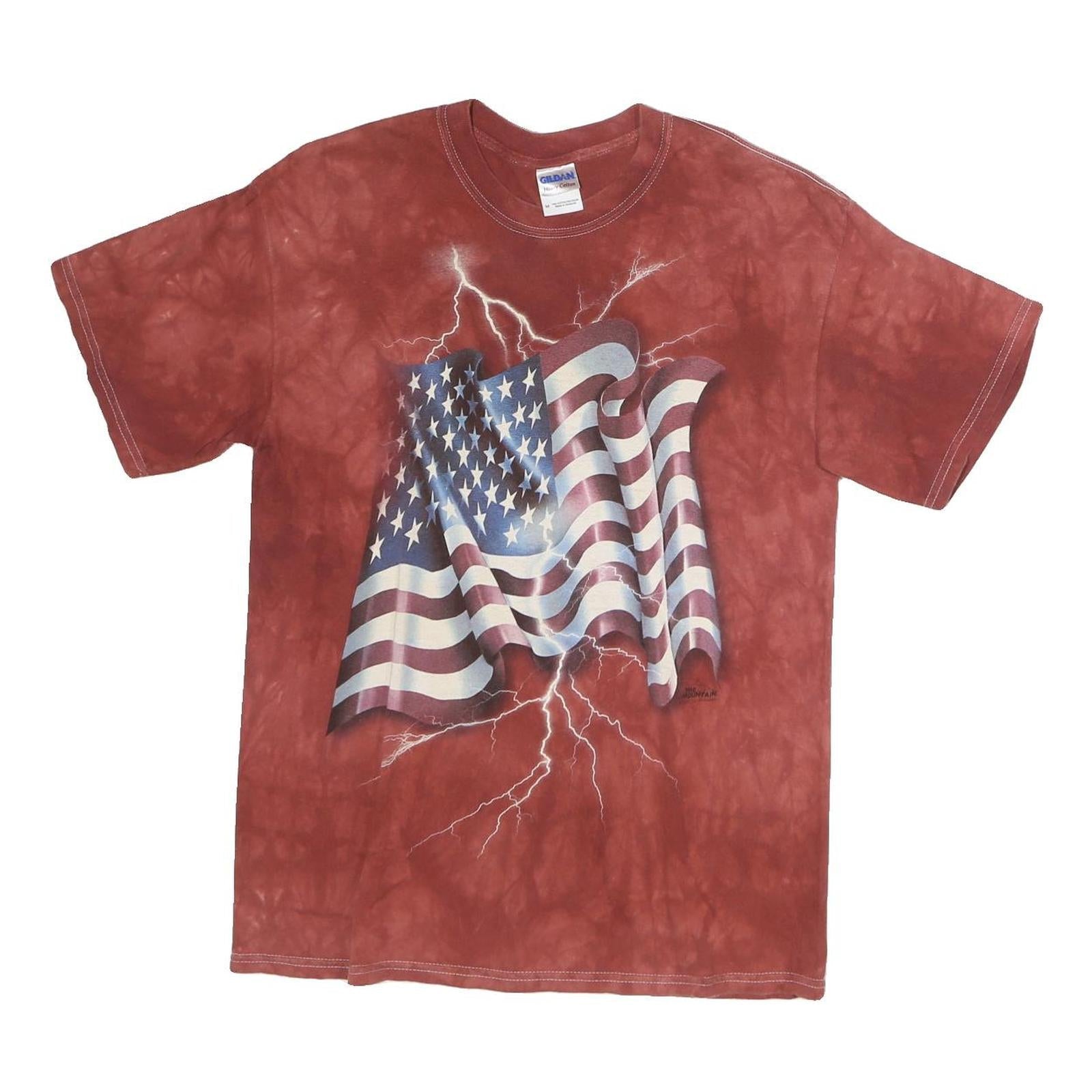 GILDAN Mens Red Tie Dye USA Flag Graphic T-Shirt M Short Sleeve Crew Neck Refurbished - N/A refurbished available on Cerqular