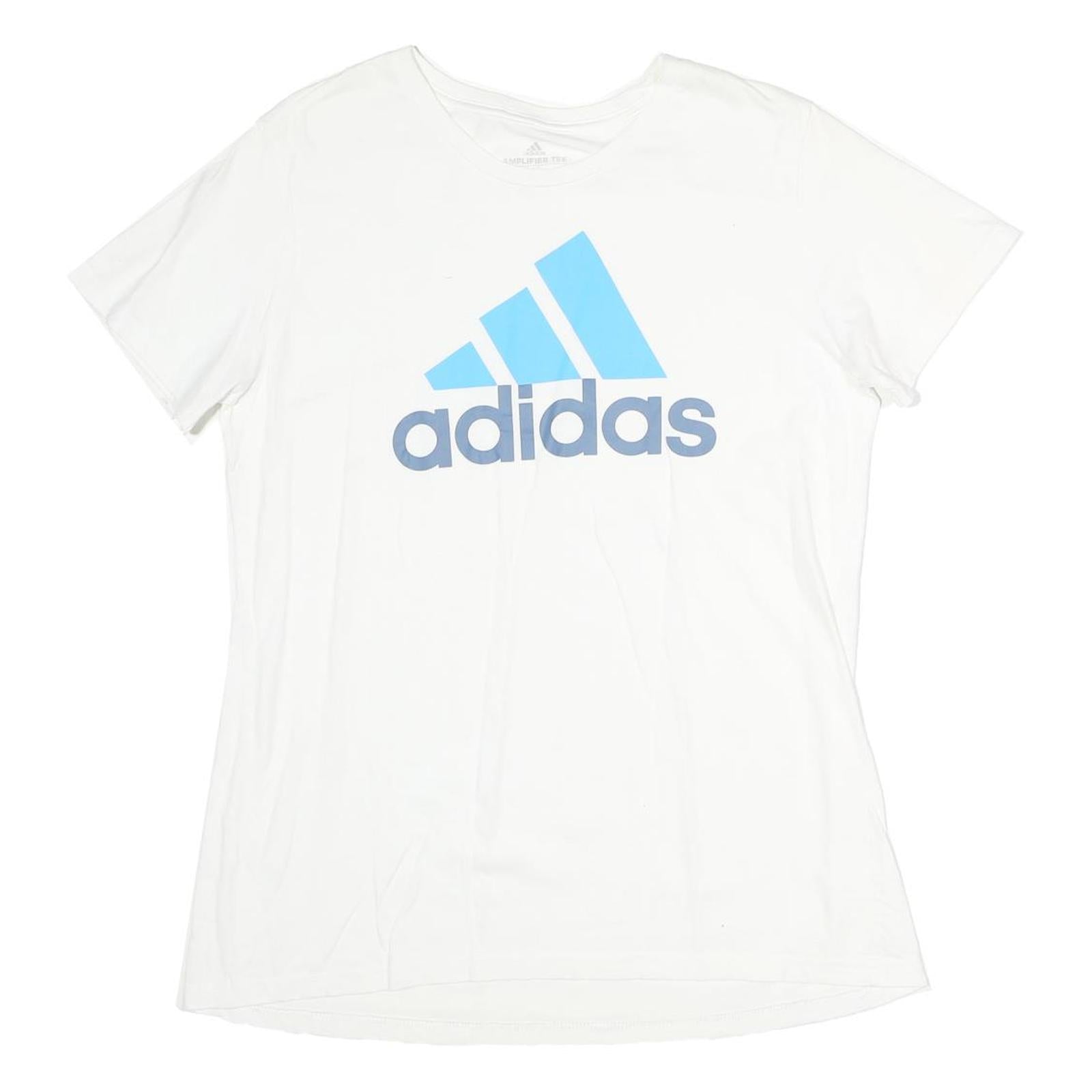 ADIDAS Mens White Light Blue Logo Graphic T-Shirt L Short Sleeve Crew Neck Refurbished - N/A refurbished available on Cerqular