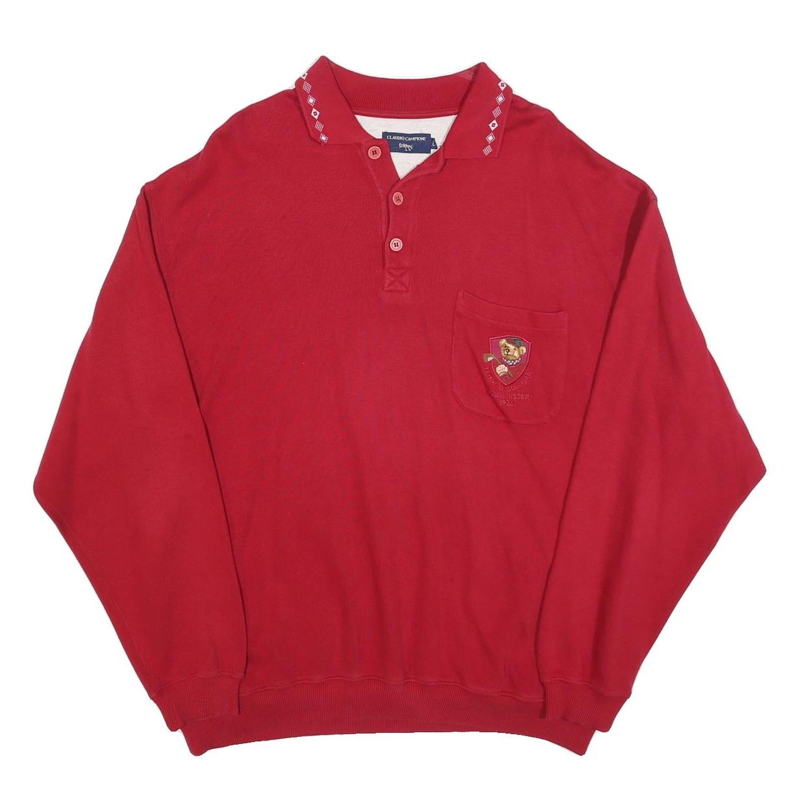 CLAUDIO CAMPIONE Mens Red Polo Collar L Embroidered Pocket Cotton Sweatshirt Refurbished - N/A refurbished available on Cerqular