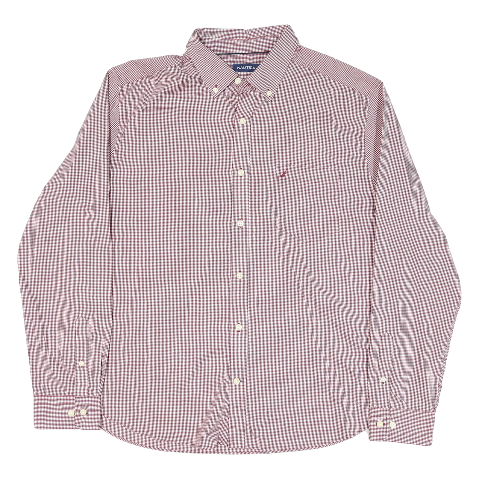 NAUTICA Mens Red & White Check Button Down Shirt XL Casual Cotton Blend Refurbished - N/A refurbished available on Cerqular