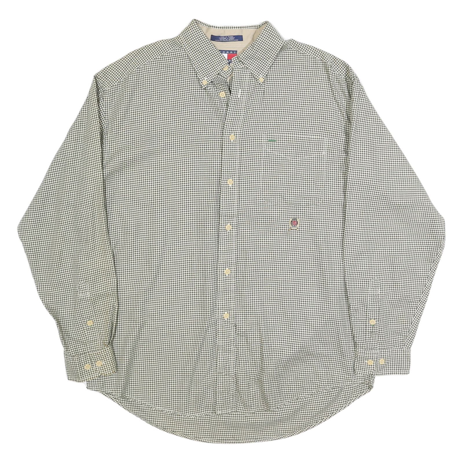 TOMMY HILFIGER Mens Green & White Check Shirt L Button Down Casual Cotton Refurbished - N/A refurbished available on Cerqular