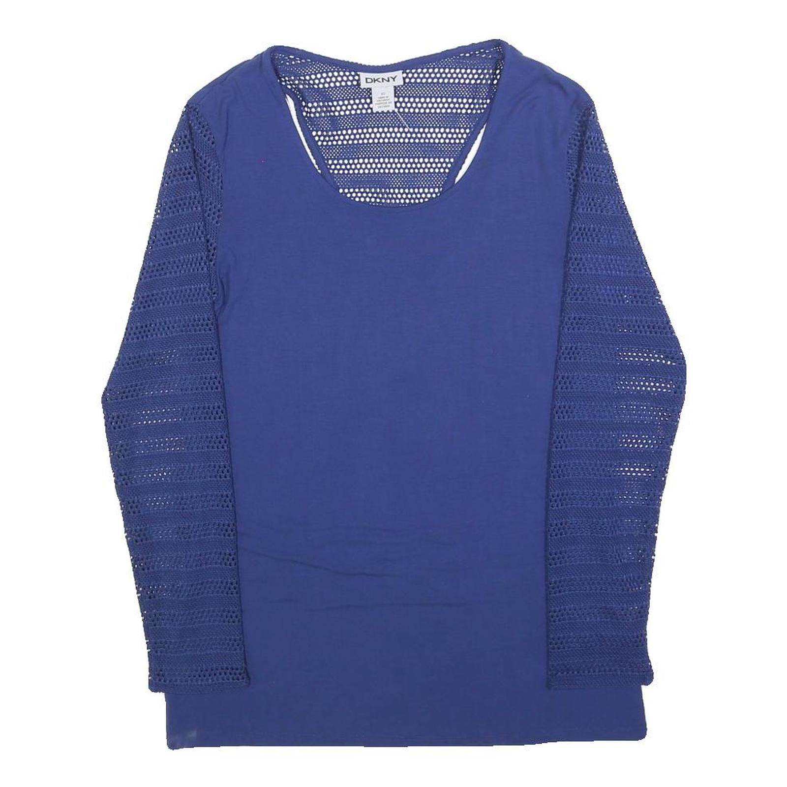DKNY Womens Blue Top Long Sleeve Round Neck Crochet Detail XS Casual Refurbished - N/A refurbished available on Cerqular