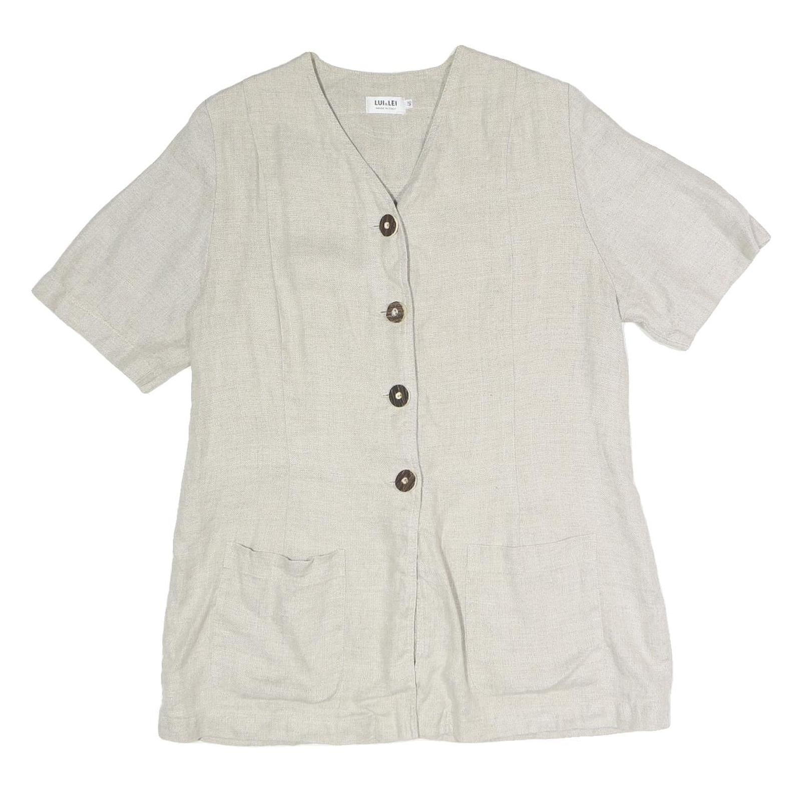 LUI LEI Womens Beige Cotton Blend Button Top Short Sleeve V-Neck XL Relaxed Fit Refurbished - N/A refurbished available on Cerqular