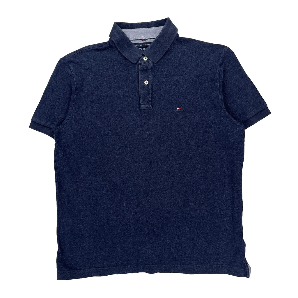 Tommy Hilfiger Polo Shirt - Large Navy Cotton Refurbished - Thrifted (note: this is a term often used to describe second- refurbished available on Cerqular