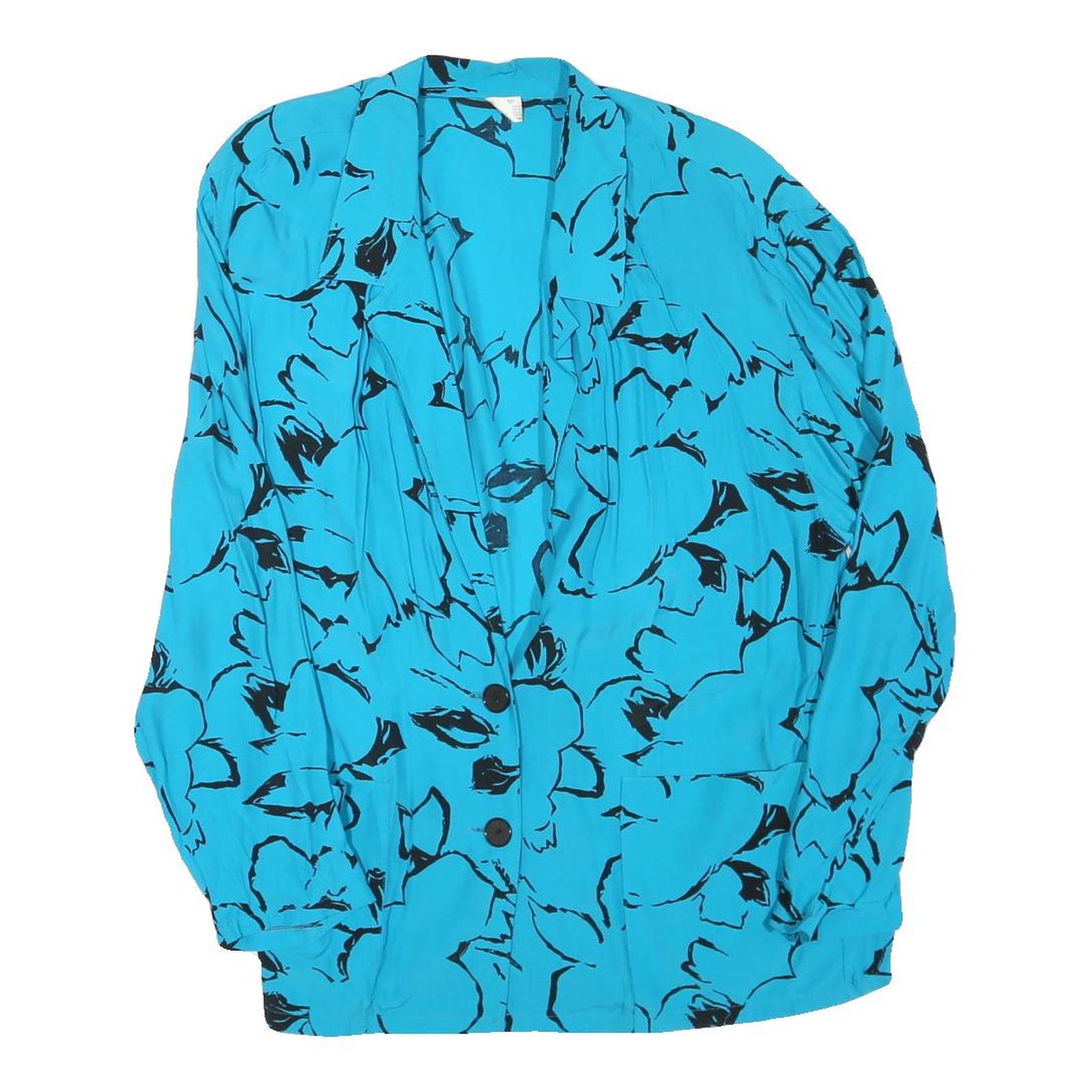 Womens Blue & Black Printed Shirt Long Sleeve Collared Polyester Blend L Stylish Refurbished - N/A refurbished available on Cerqular
