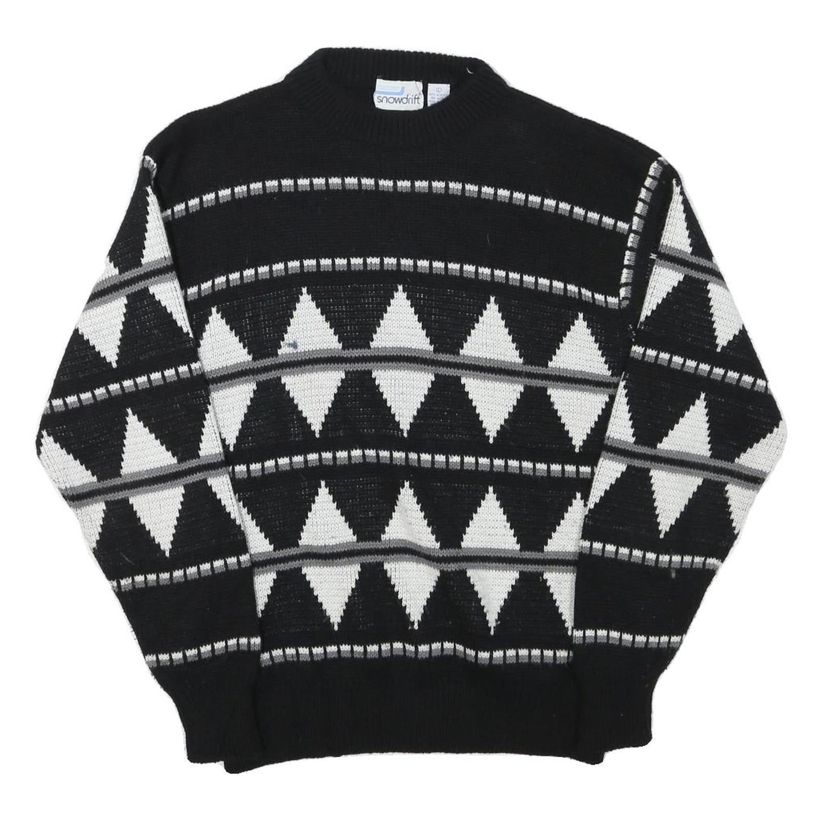 SNOWDRIFT Mens Black & White Patterned Pullover Jumper Crew Neck Chunky Knit L Refurbished - N/A refurbished available on Cerqular