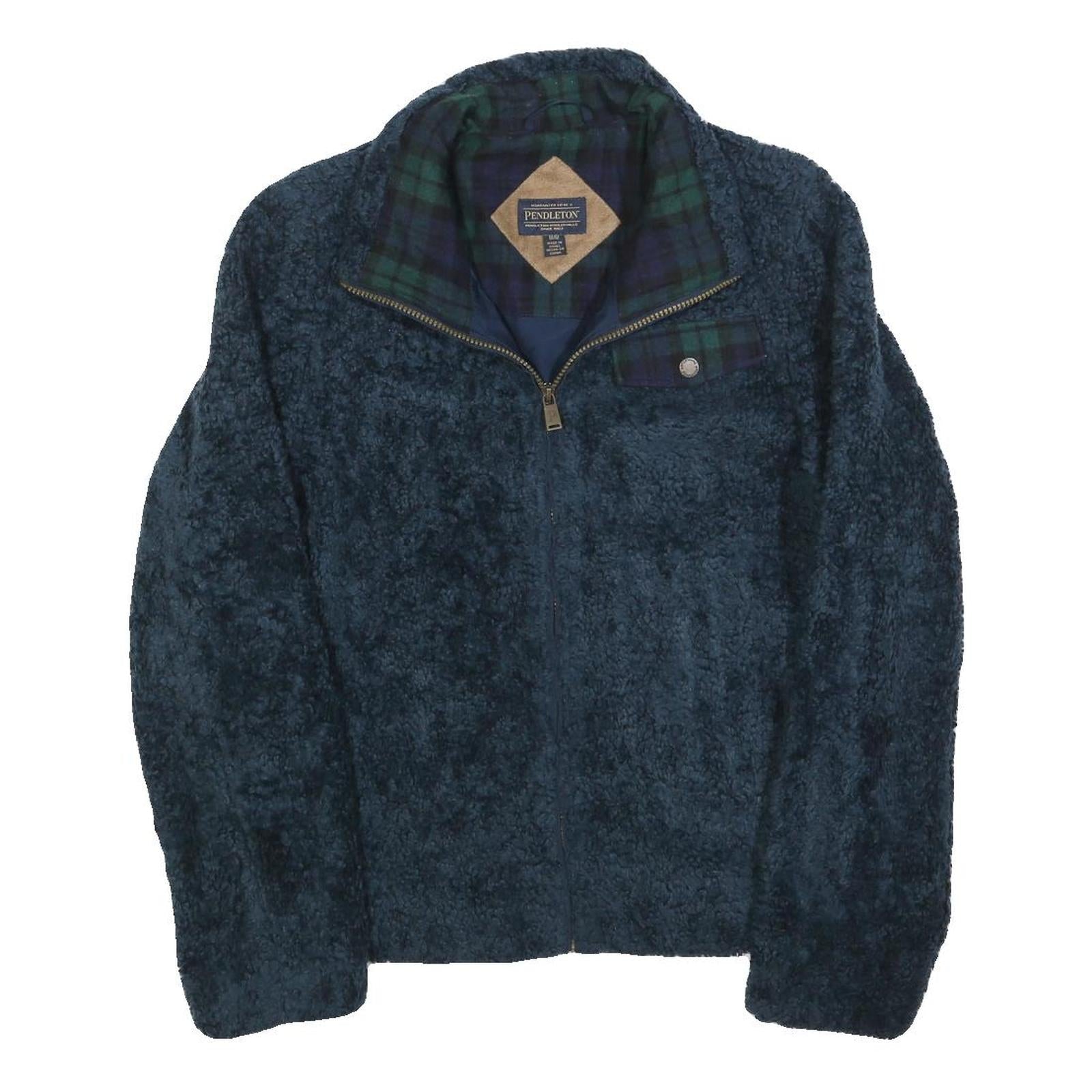 PENDLETON Womens Blue Polyester Blend Zip Jacket M Fleece Checked Trim Warm Refurbished - N/A refurbished available on Cerqular