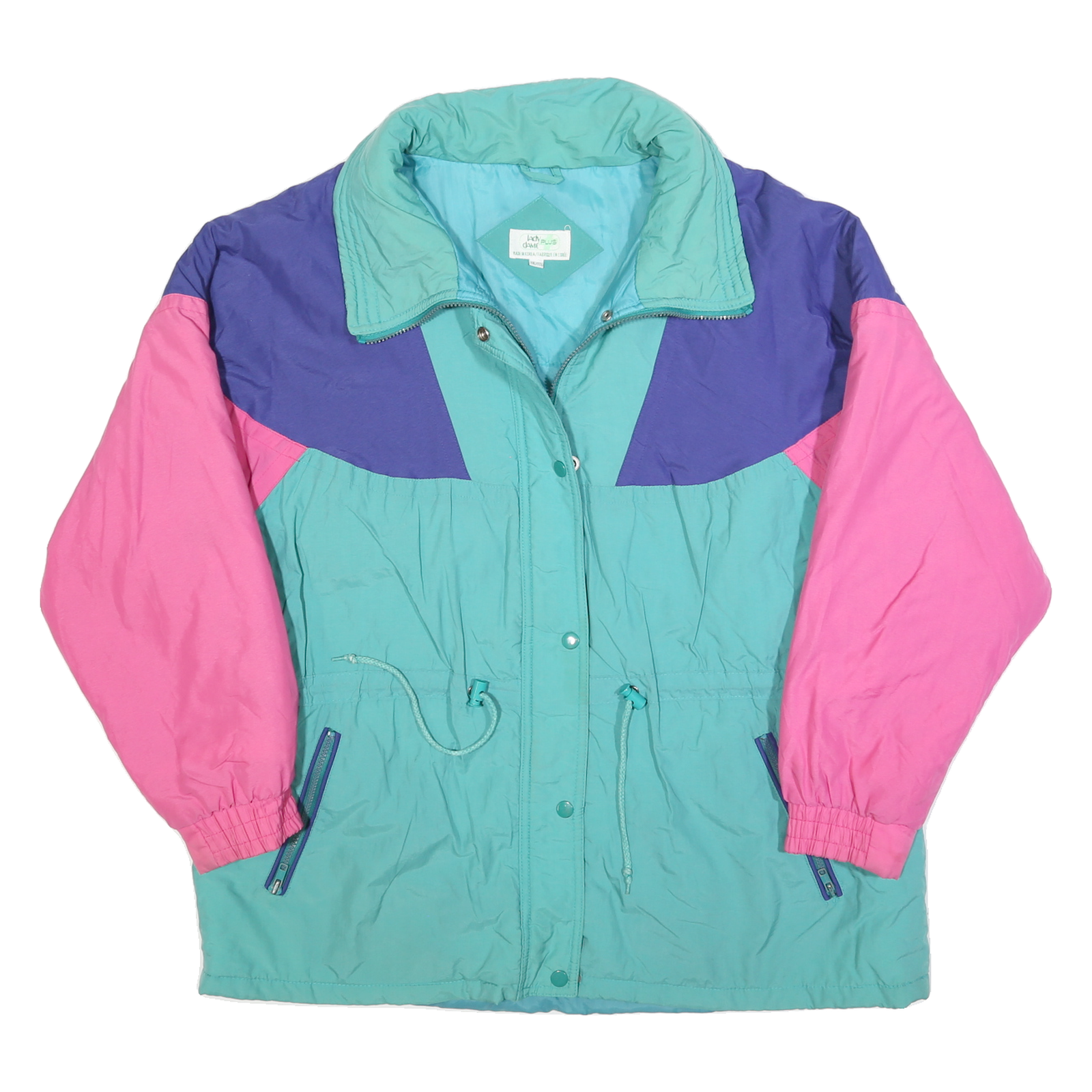 LADY DAME Womens Turquoise & Purple & Pink Zip Jacket 2XL Polyester Colourblock Refurbished - N/A refurbished available on Cerqular